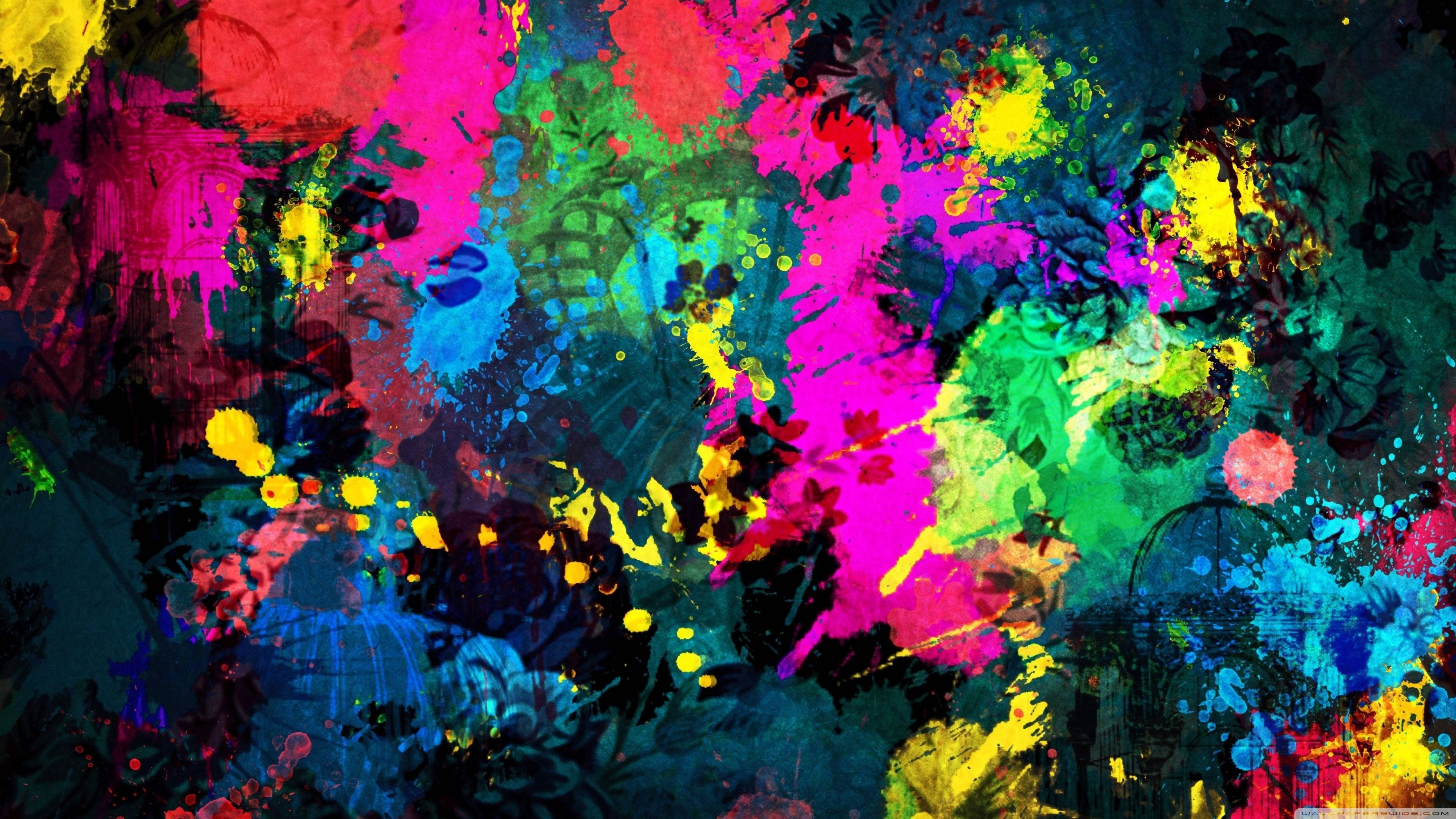 Splatter Paint, neon, dark background, 2K Desktop Wallpaper
