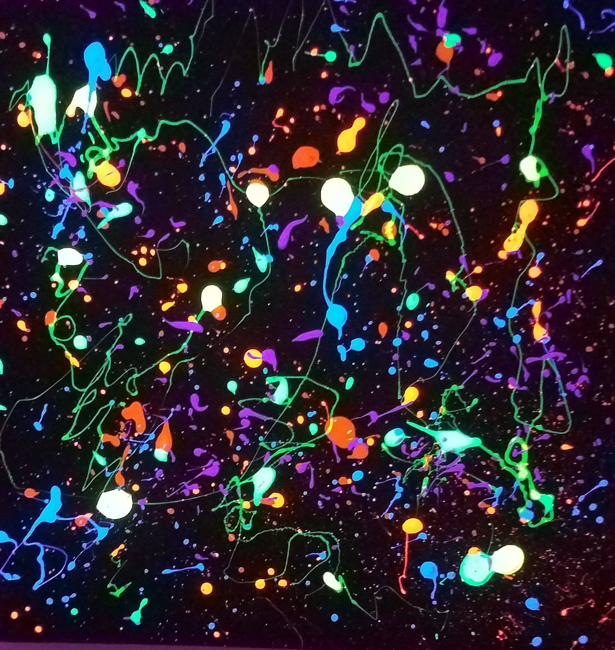 Splatter Paint 2033, neon paint splatters, pitch black background, Full HD Phone Wallpaper