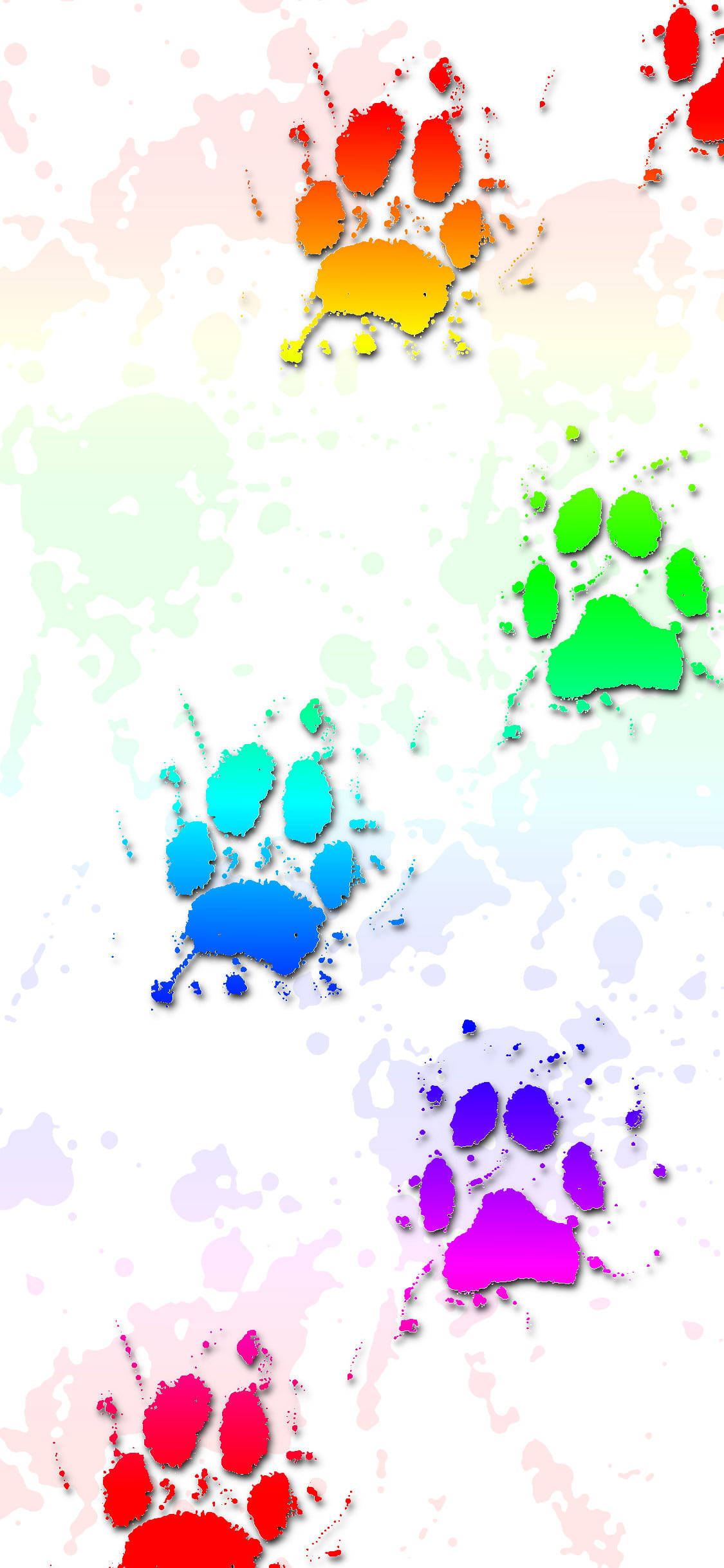 Splatter Paint, rainbow, paw prints, Full HD Phone Wallpaper