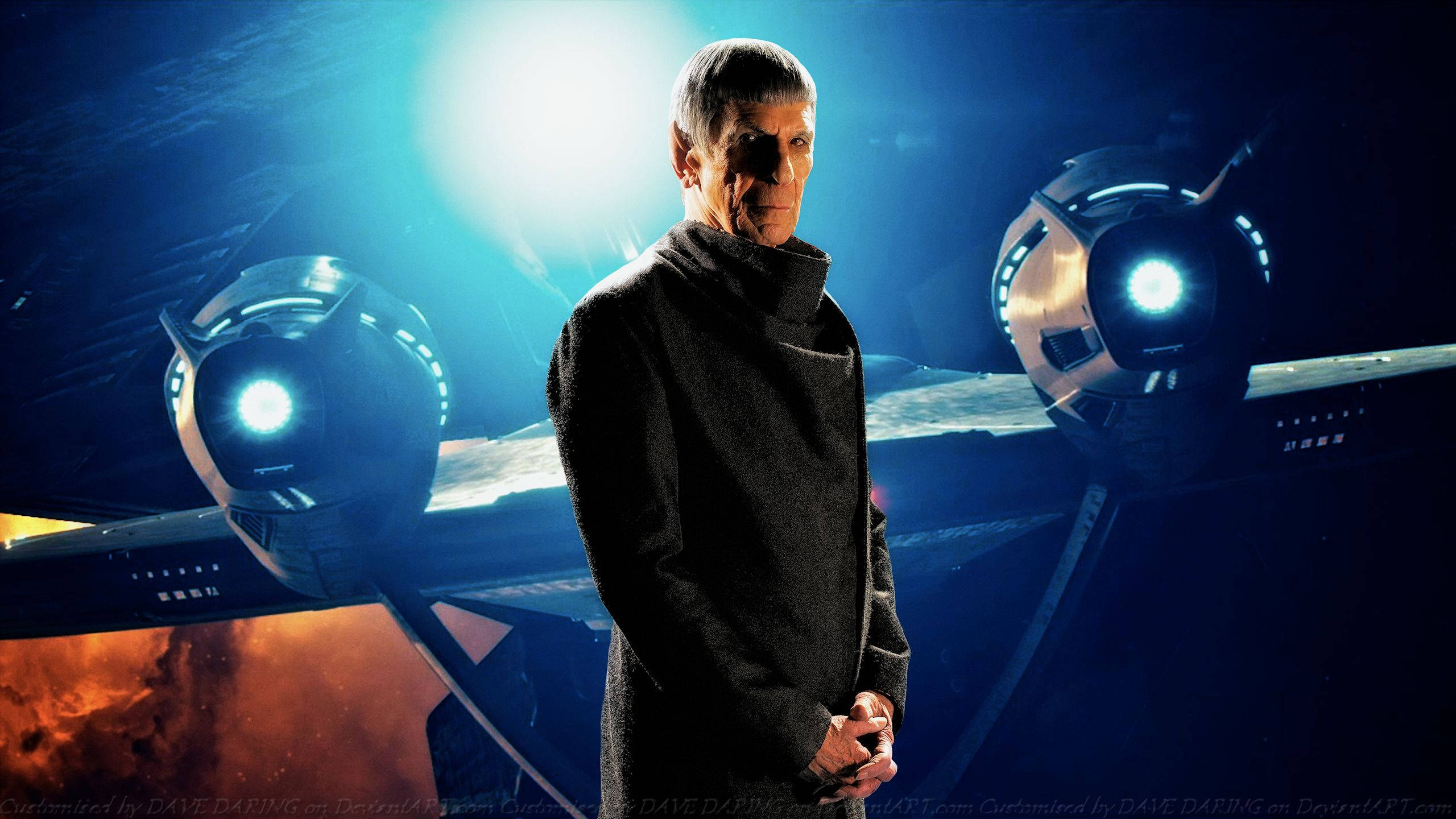 Spock, starship, dark coat, 2K Desktop Wallpaper