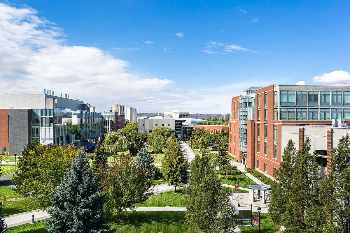Spokane cityscape, sunset, modern university campus, SD Desktop Wallpaper