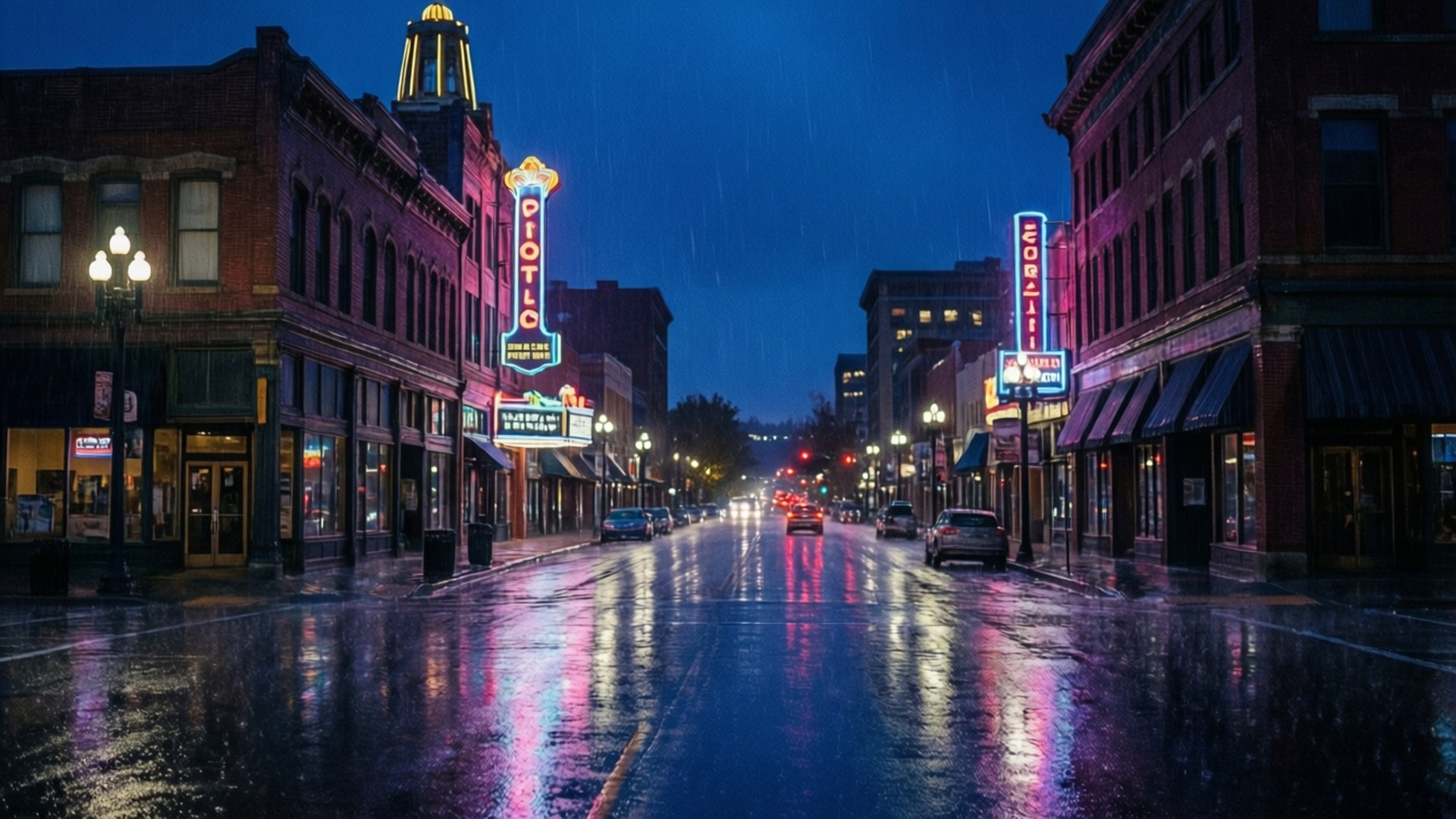 Spokane, downtown, night, Full HD Desktop Wallpaper