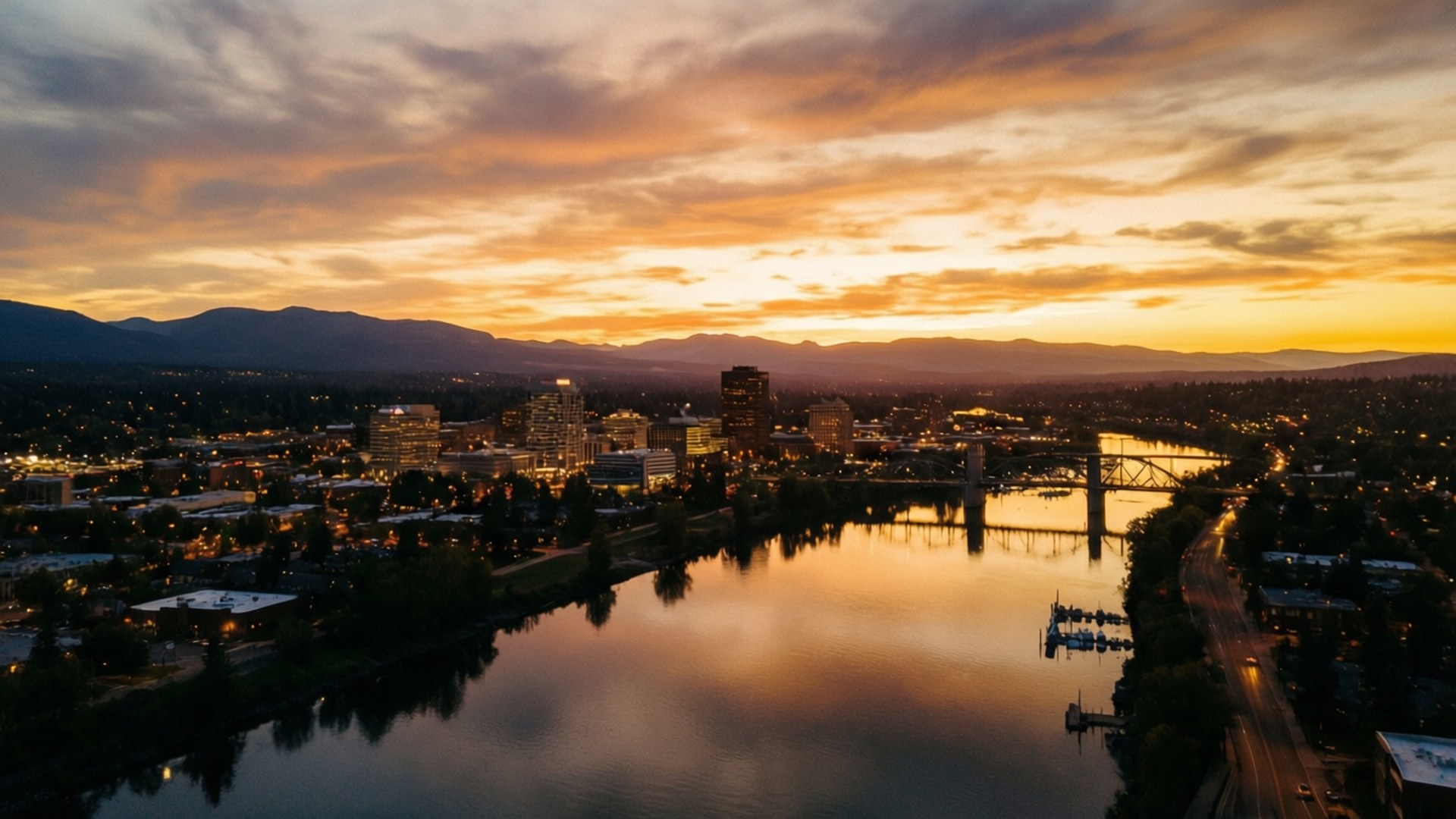 Spokane, sunset, river, Full HD Desktop Wallpaper