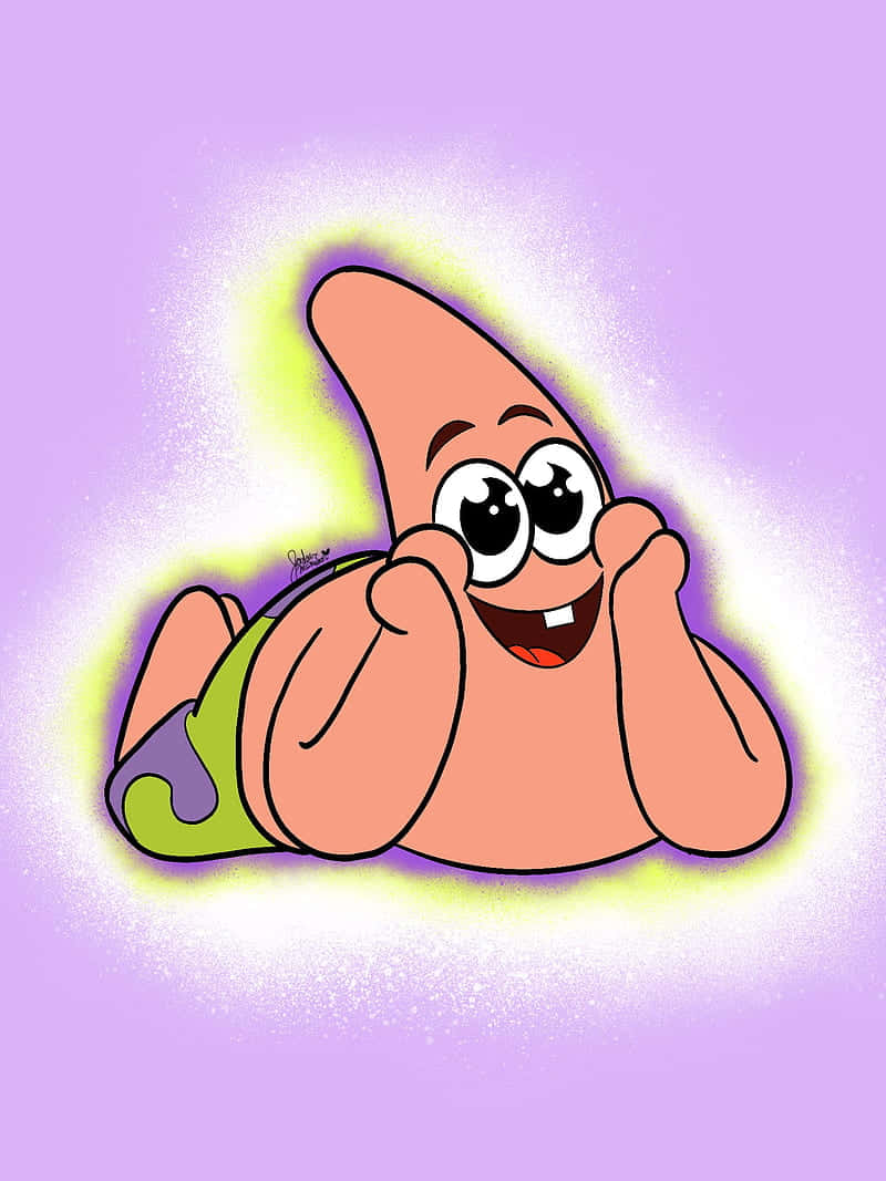 Spongebob, green trunks, glowing purple background, SD Phone Wallpaper