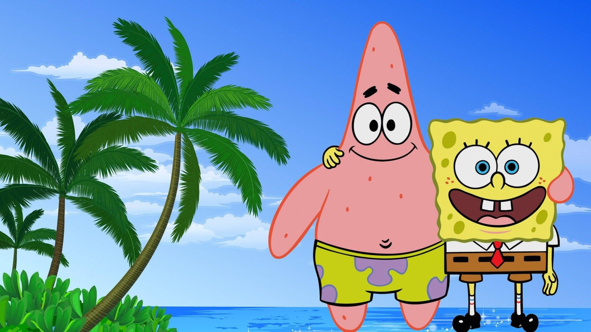 SpongeBob, Patrick, tropical getaway, Full HD Desktop Wallpaper