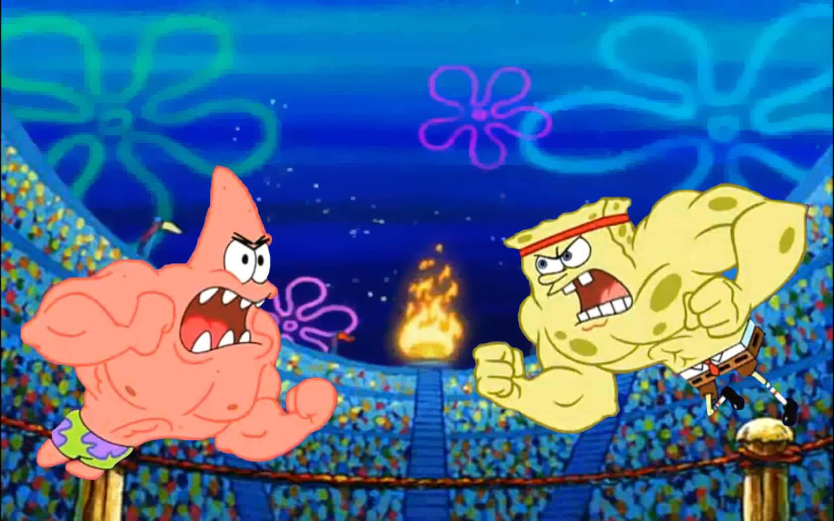 SpongeBob, Patrick, underwater wrestling arena, HD Desktop Wallpaper
