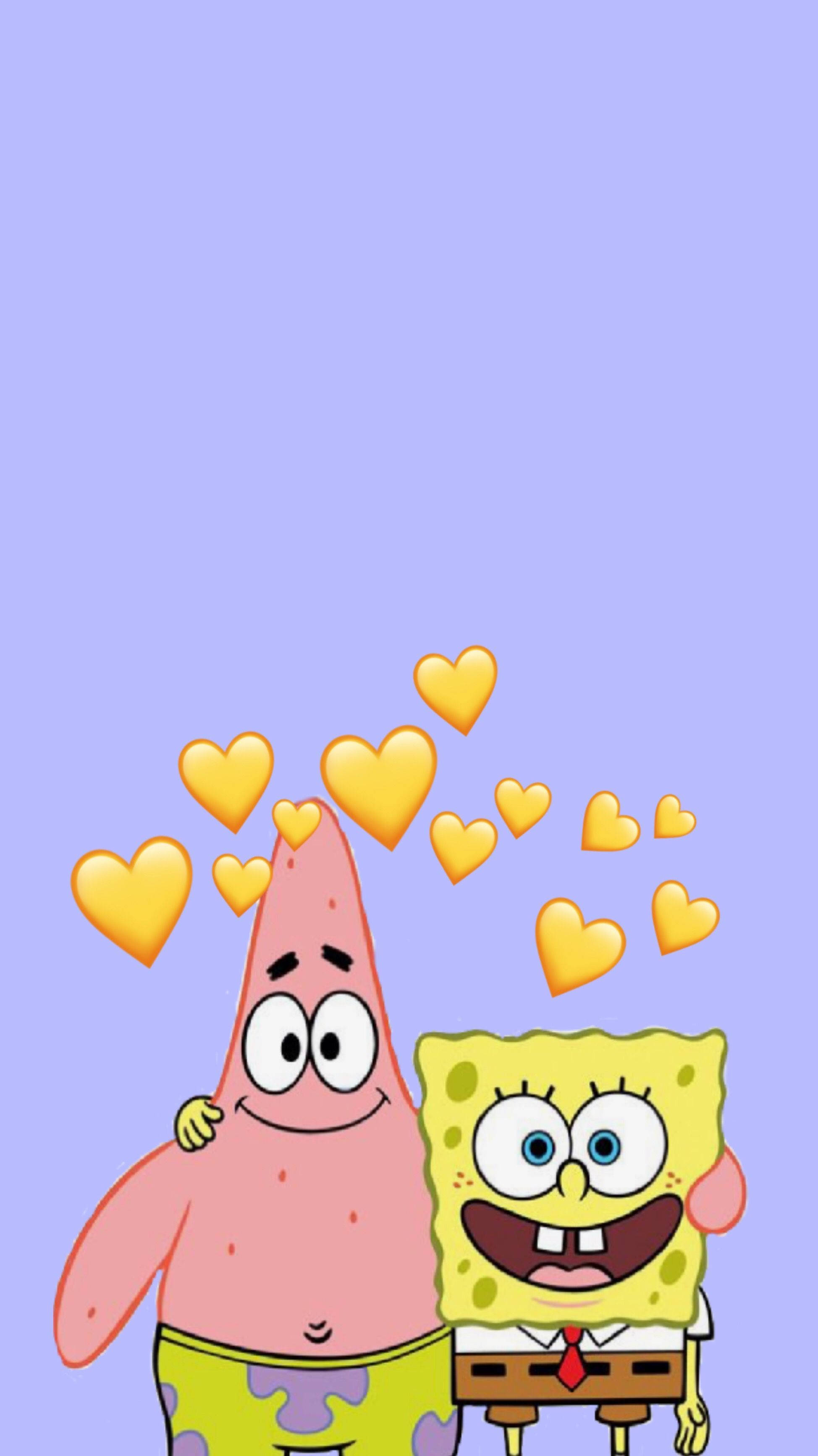 SpongeBob, Patrick, soft lavender background, 2K Phone Wallpaper
