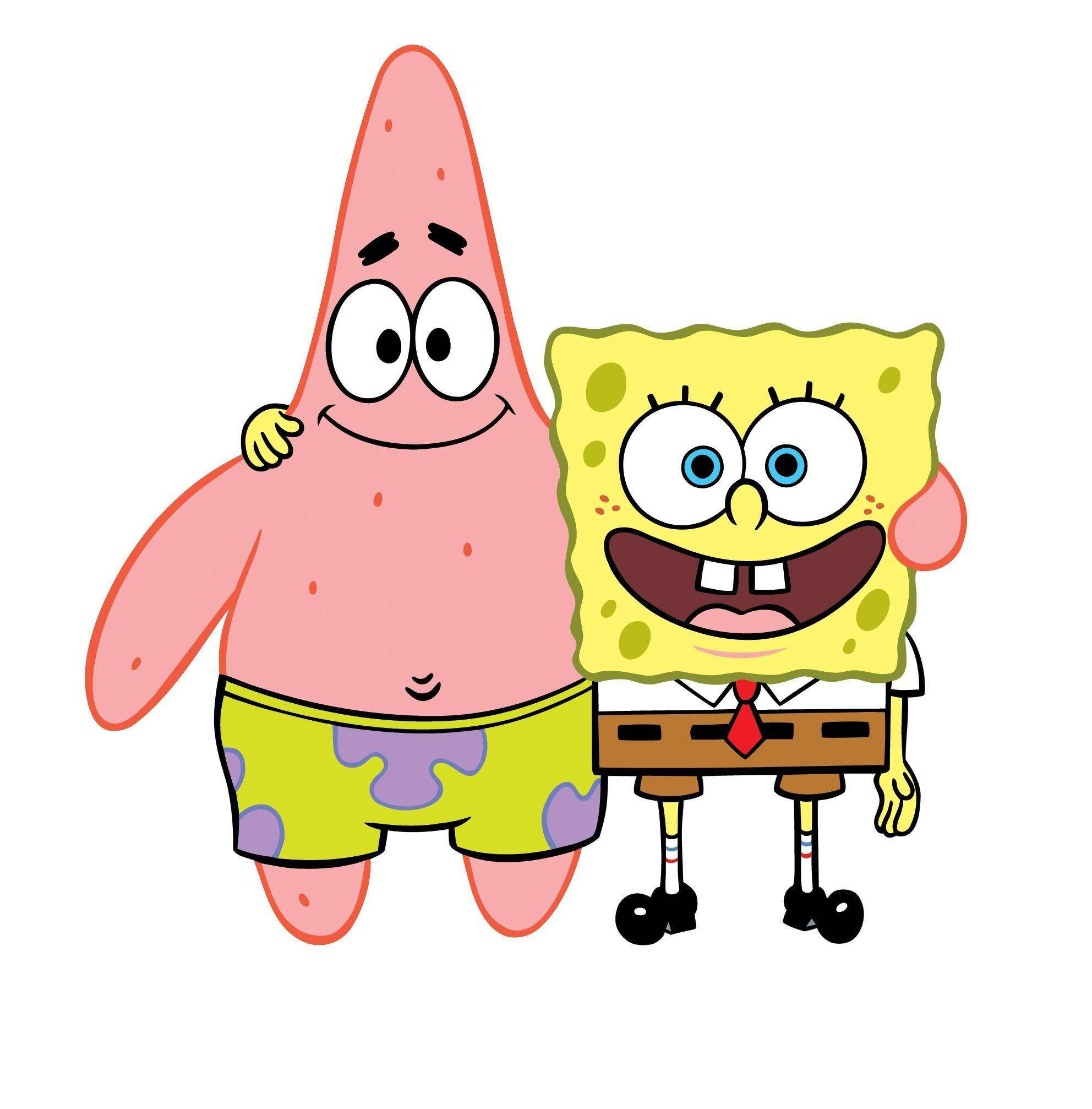 SpongeBob, Patrick, plain white background, Full HD Phone Wallpaper