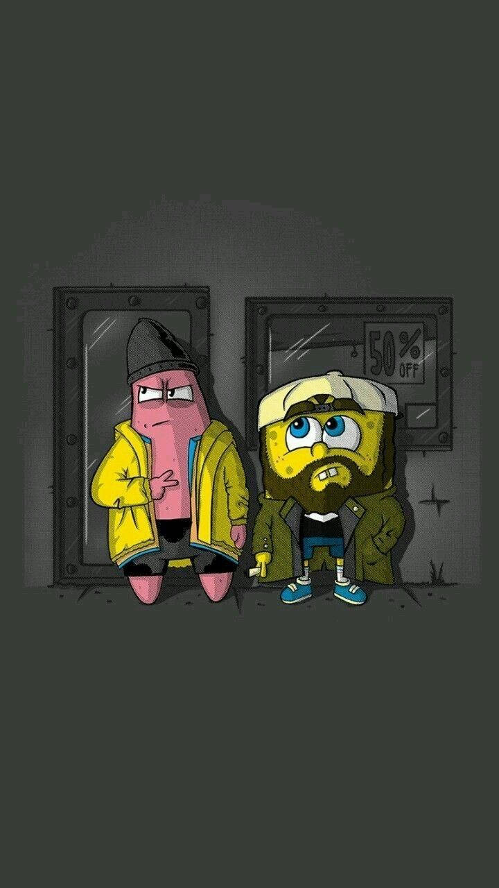 SpongeBob, Patrick, dim alleyway, HD Phone Wallpaper