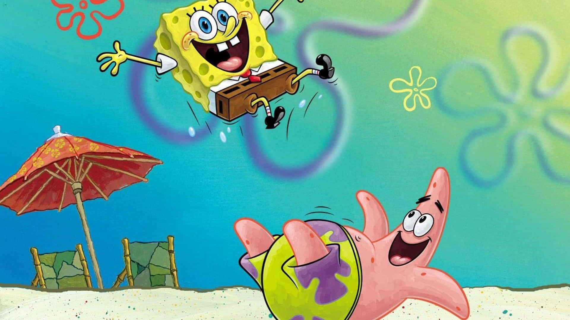 SpongeBob, Patrick, vibrant underwater scene, Full HD Desktop Wallpaper