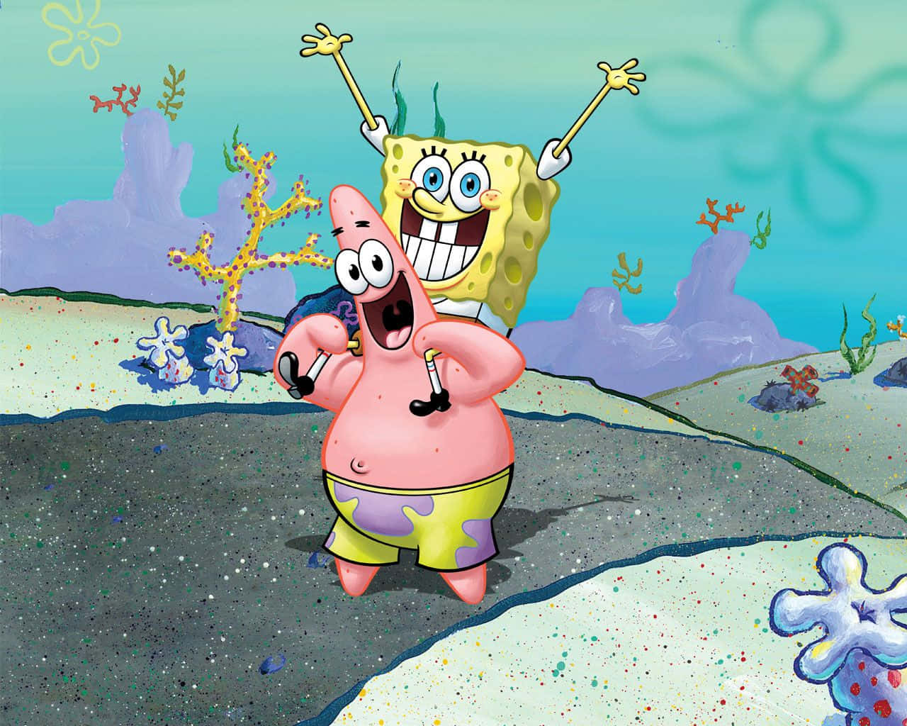 SpongeBob, Patrick, underwater, HD Desktop Wallpaper