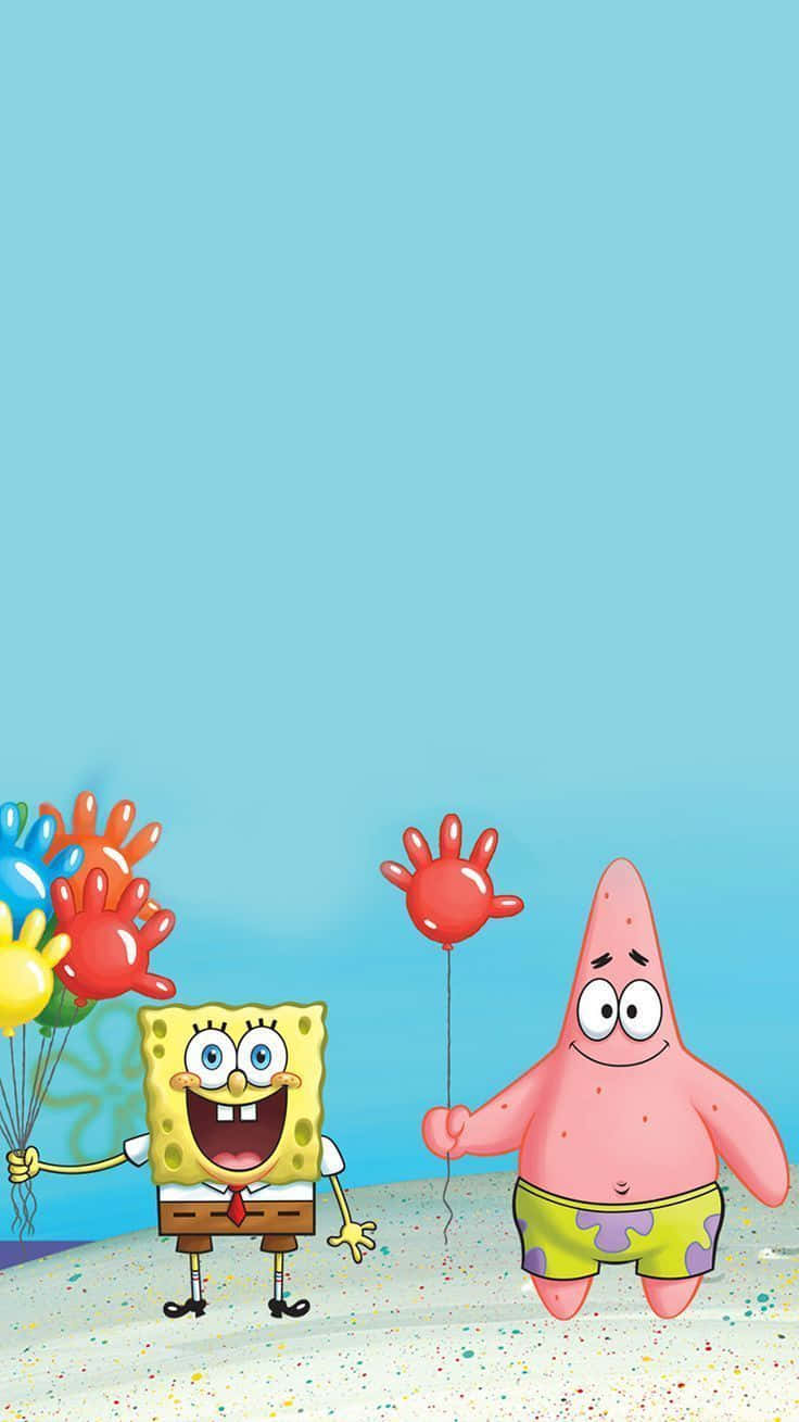 SpongeBob, Patrick, hand-shaped balloons, HD Phone Wallpaper