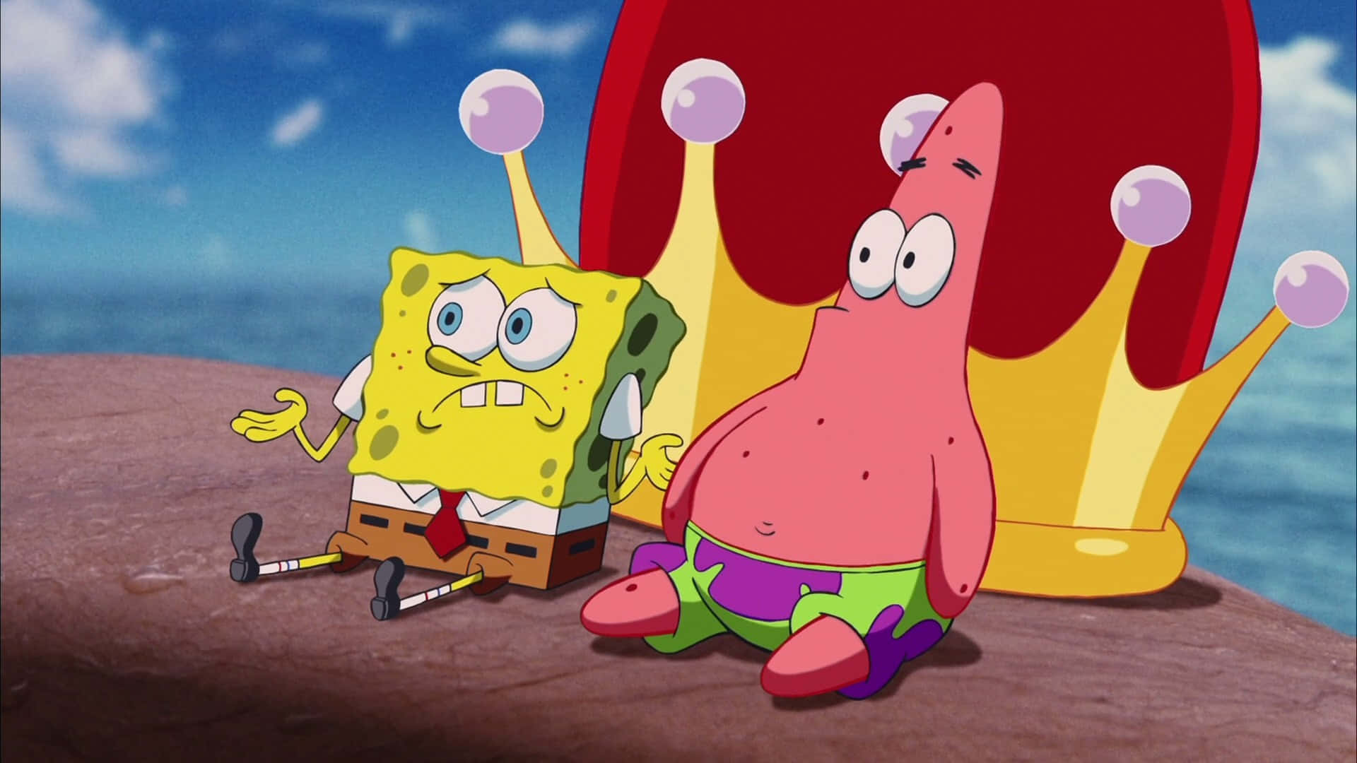 SpongeBob, Patrick, giant crown, Full HD Desktop Wallpaper