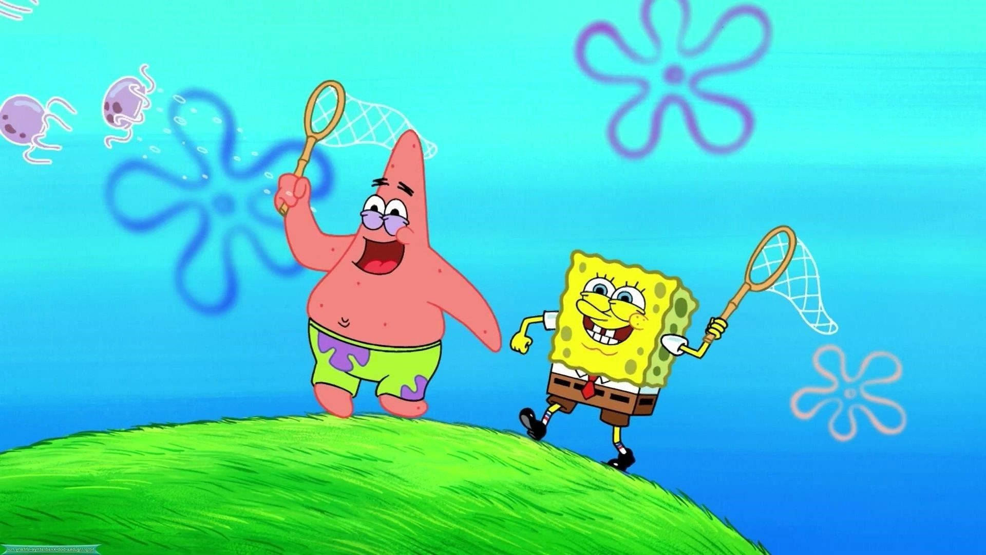 SpongeBob, Patrick, jellyfish nets, Full HD Desktop Wallpaper