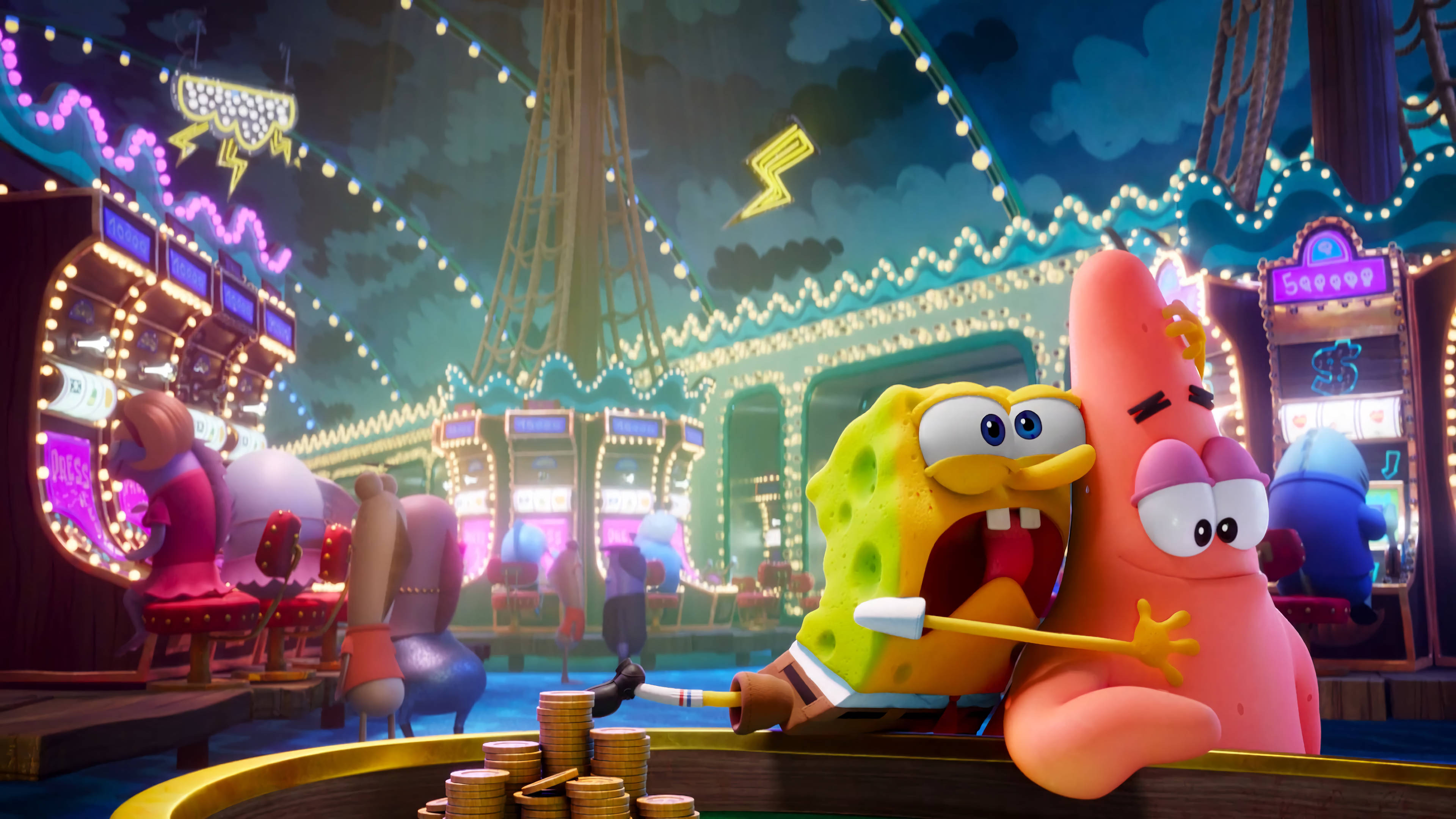 SpongeBob, Patrick, casino, 4K Desktop Wallpaper