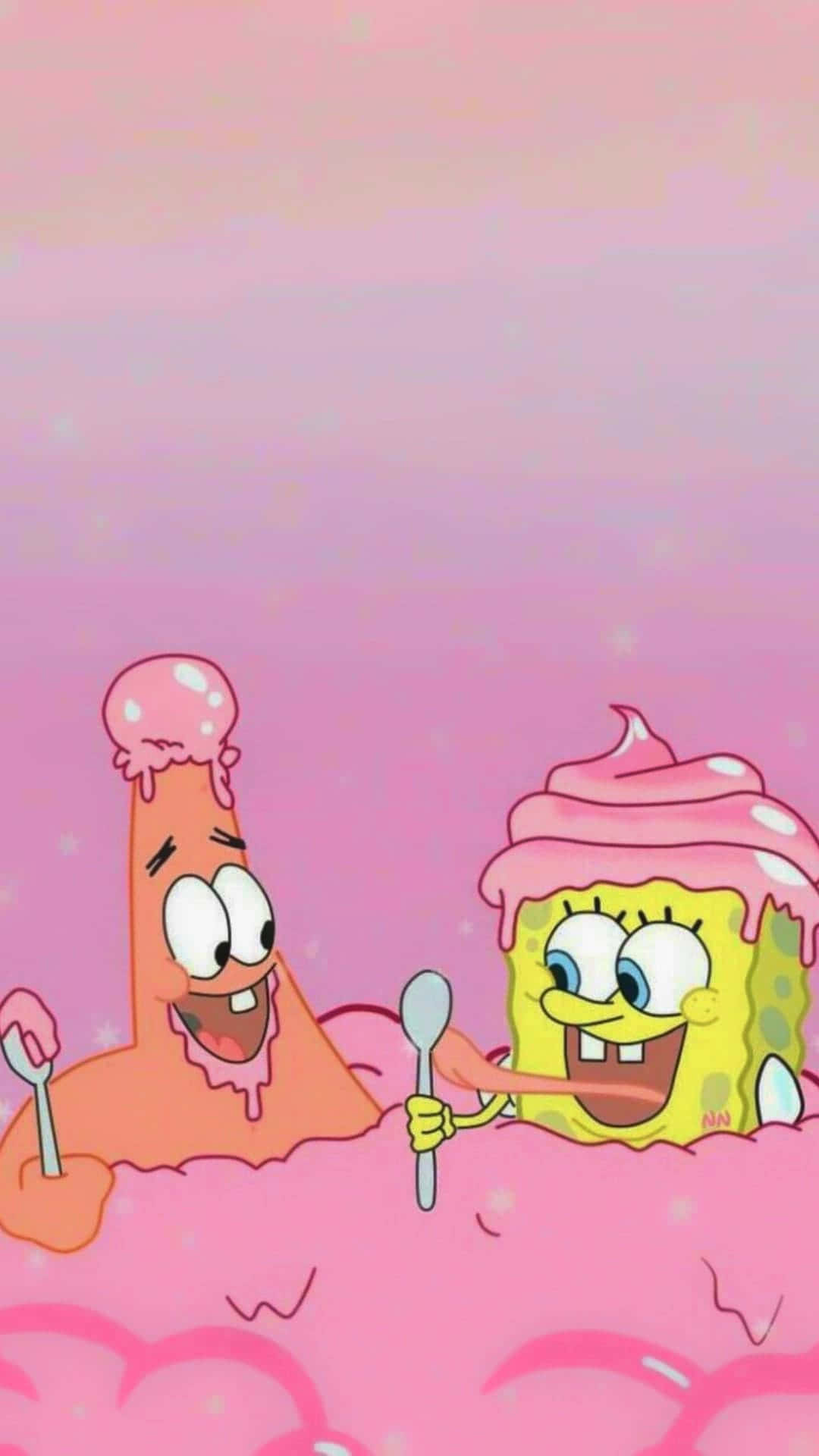 SpongeBob, Patrick, pink bubble bath, Full HD Phone Wallpaper