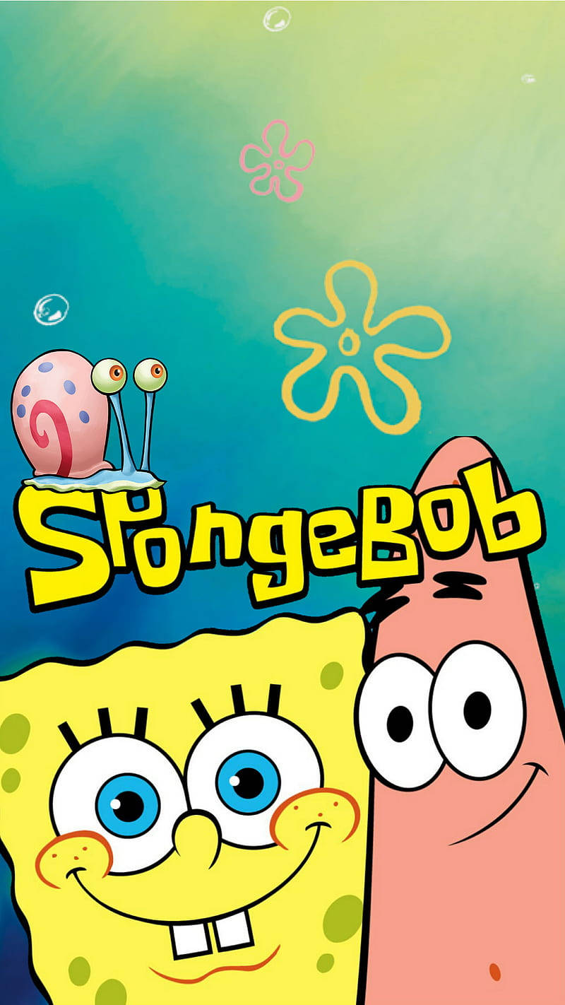 SpongeBob, Patrick, gradient teal background, HD Phone Wallpaper