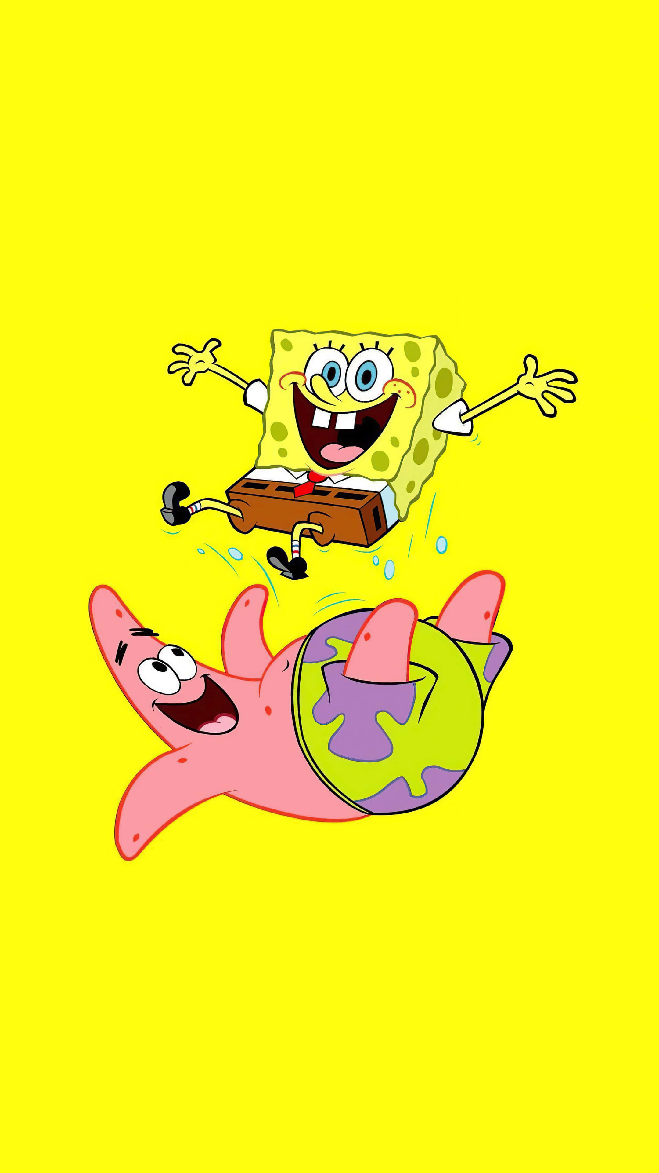 SpongeBob, Patrick, bright yellow background, 4K Phone Wallpaper