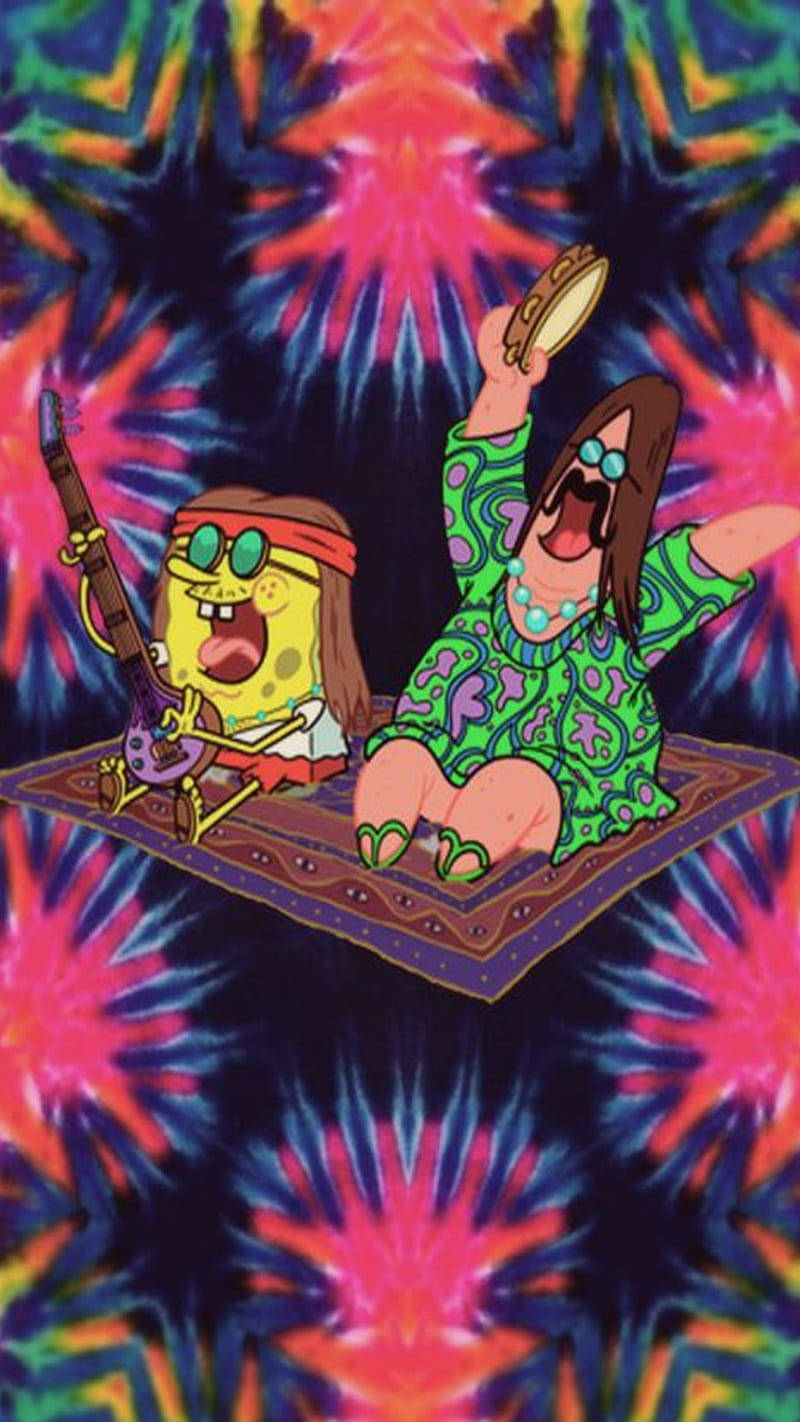 SpongeBob, Patrick, psychedelic tie-dye background, HD Phone Wallpaper