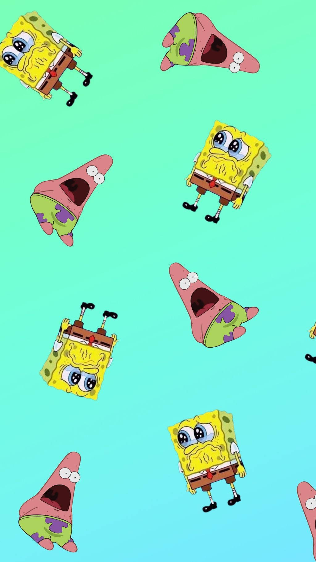 SpongeBob, Patrick, teal background, HD Phone Wallpaper