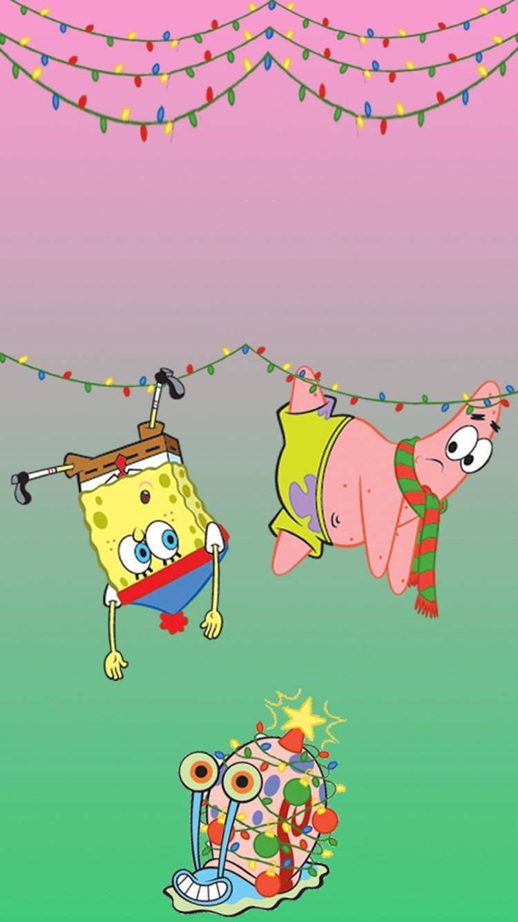 SpongeBob, Patrick, colorful string lights, HD Phone Wallpaper