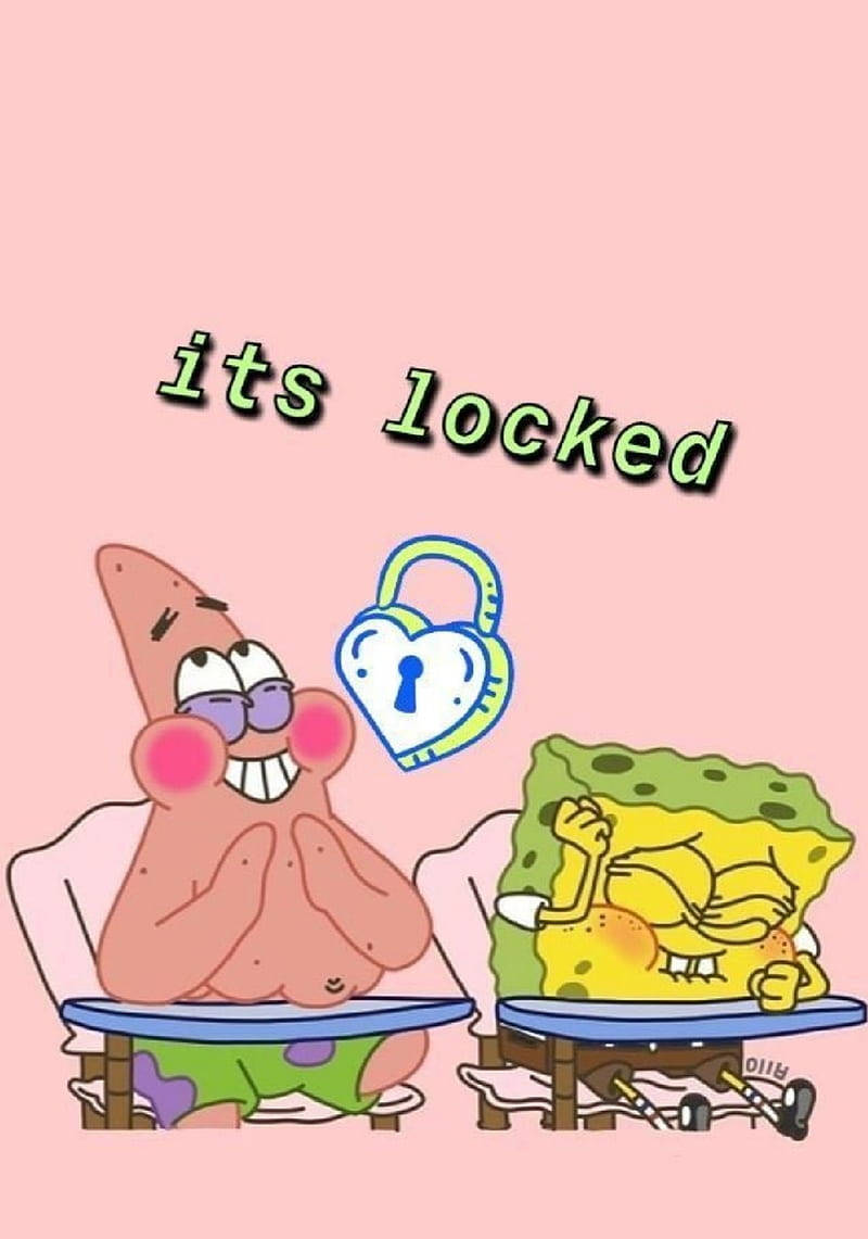 SpongeBob, Patrick, heart-shaped padlock, SD Phone Wallpaper