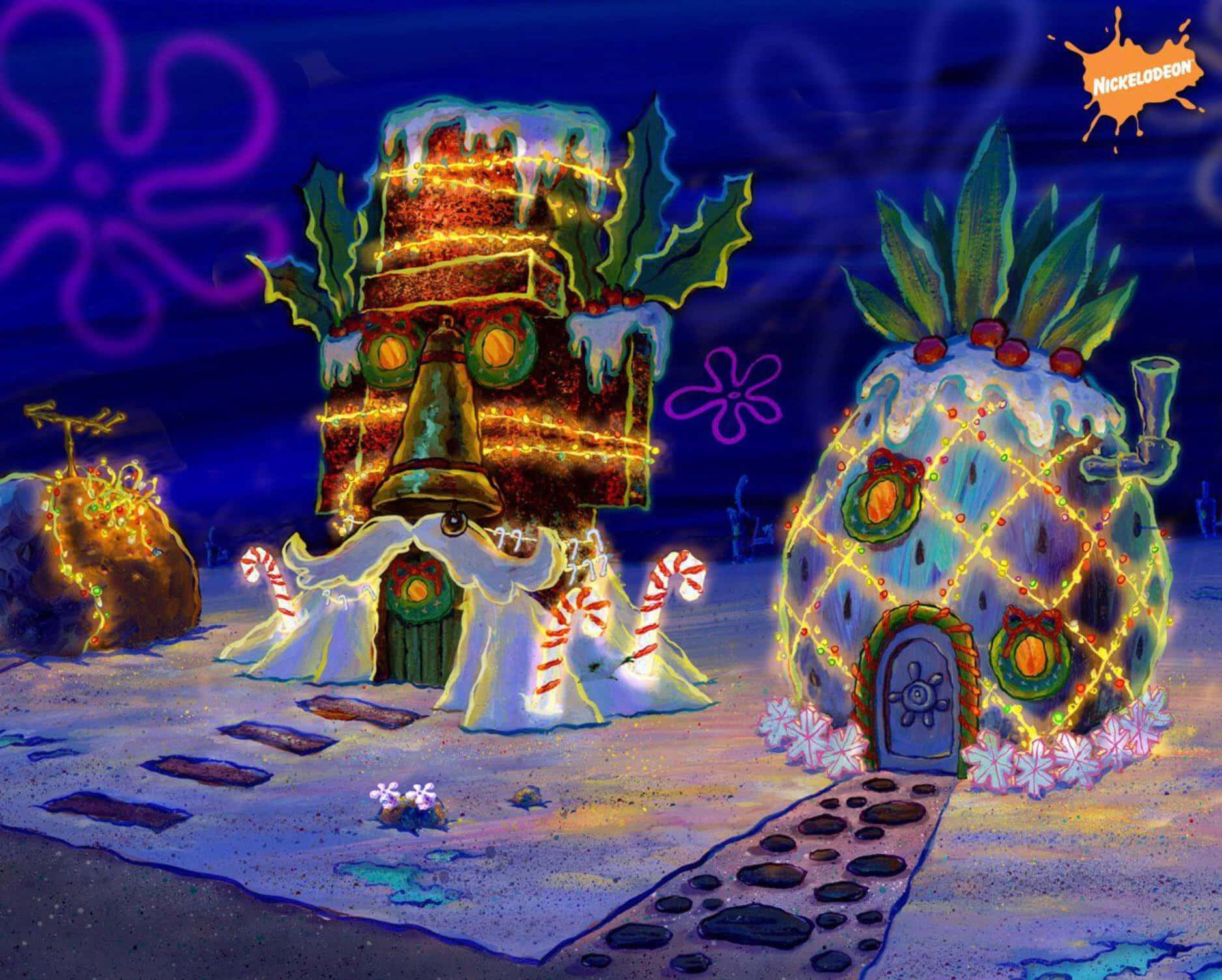 SpongeBob, pineapple home, neighbor's house, HD Desktop Wallpaper