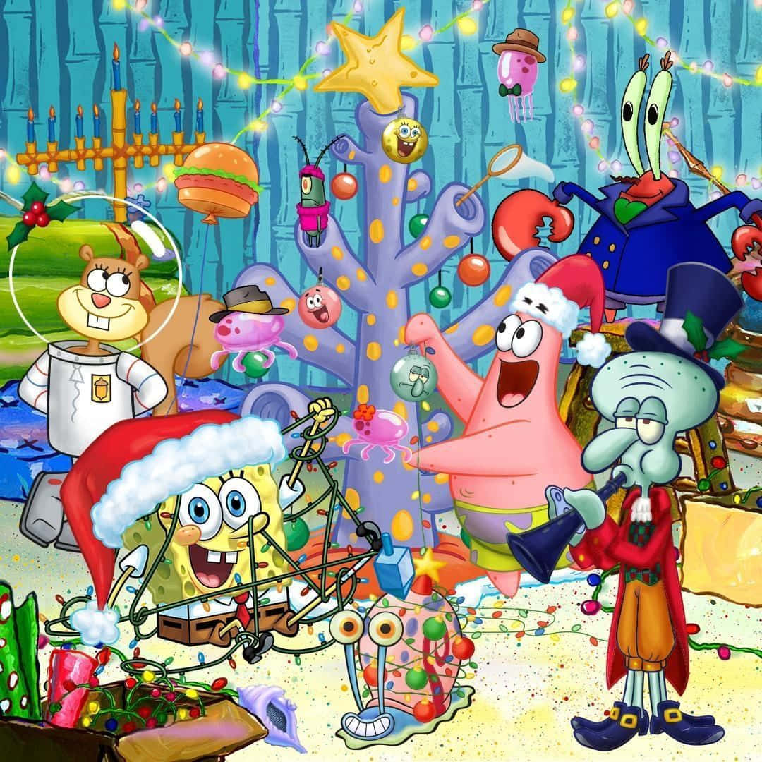 SpongeBob, Christmas, underwater, SD Desktop Wallpaper