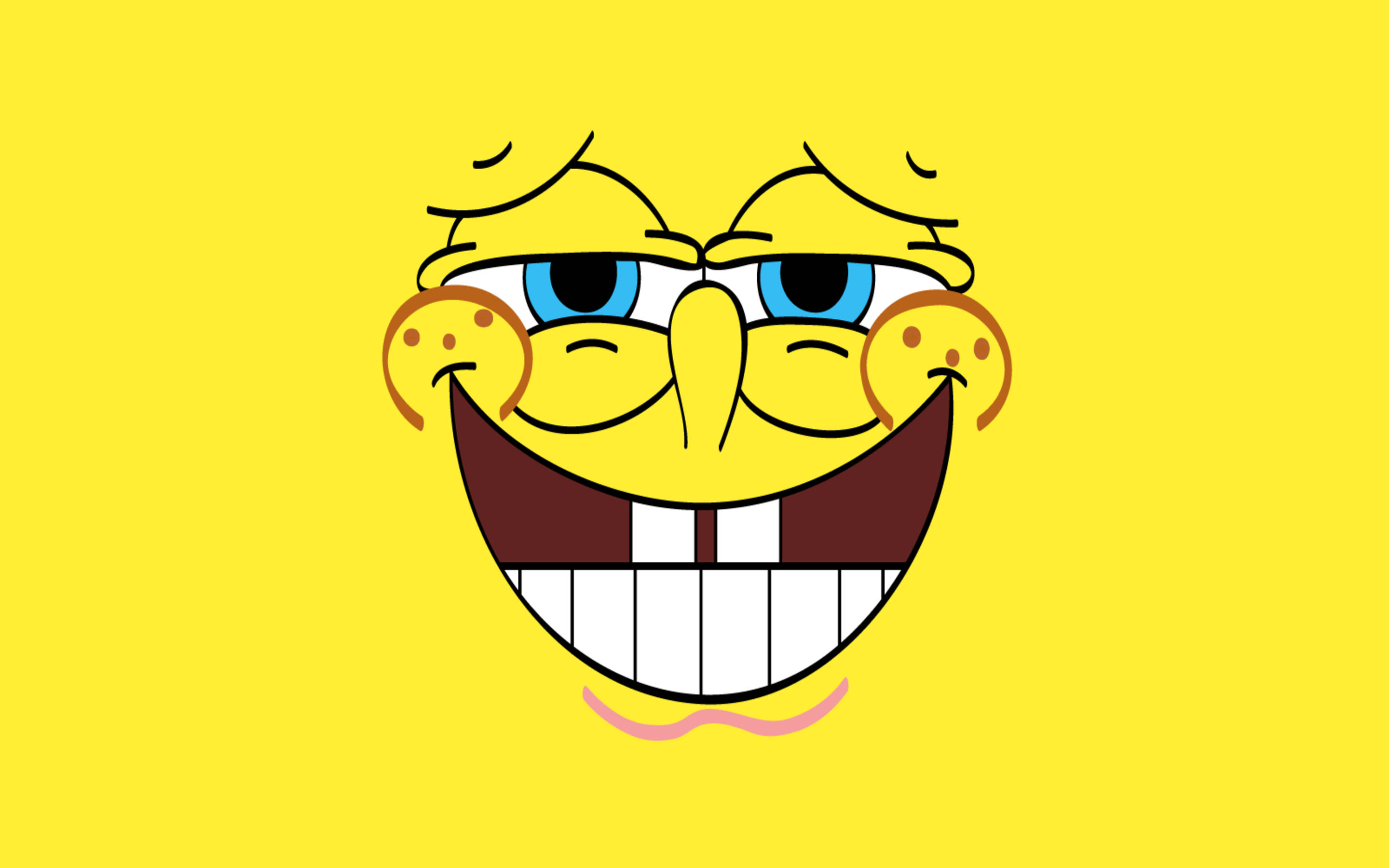 SpongeBob, blue eyes, wide toothy grin, 2K Desktop Wallpaper