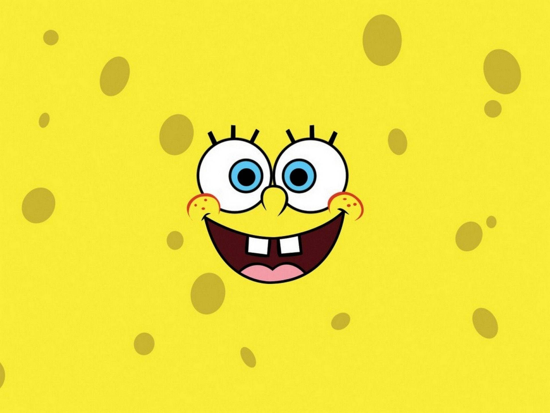 SpongeBob, yellow spotted background, big blue eyes, Full HD Desktop Wallpaper
