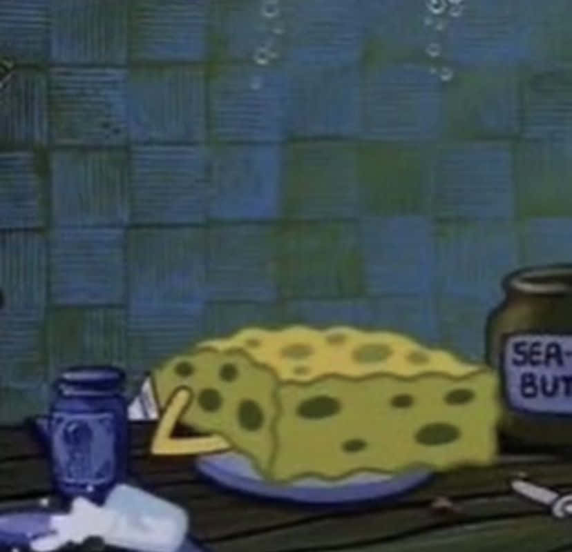 Spongebob, plate, blue tiled underwater kitchen, SD Desktop Wallpaper