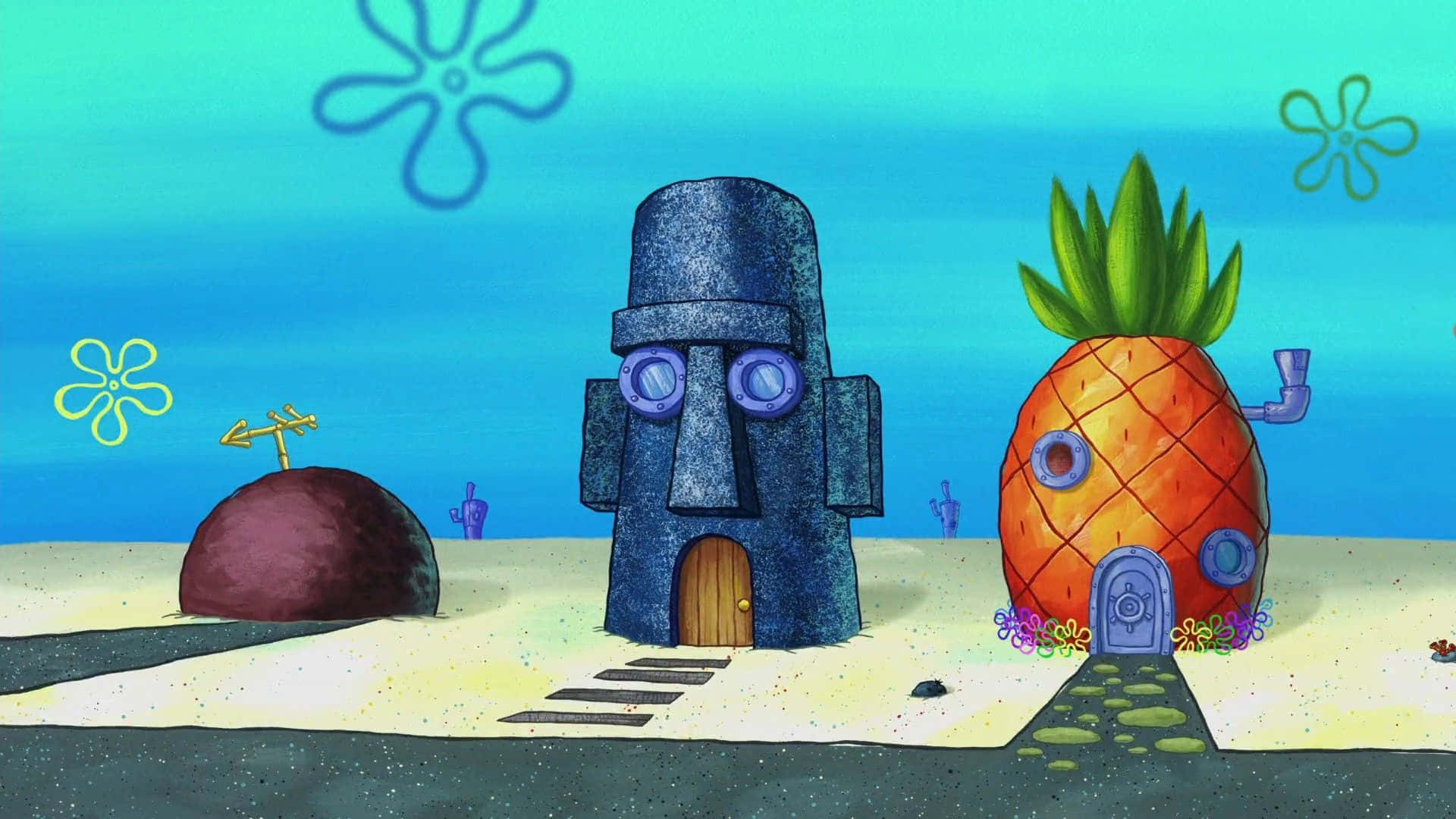 Spongebob House, pineapple home, stone-faced dwelling, Full HD Desktop Wallpaper