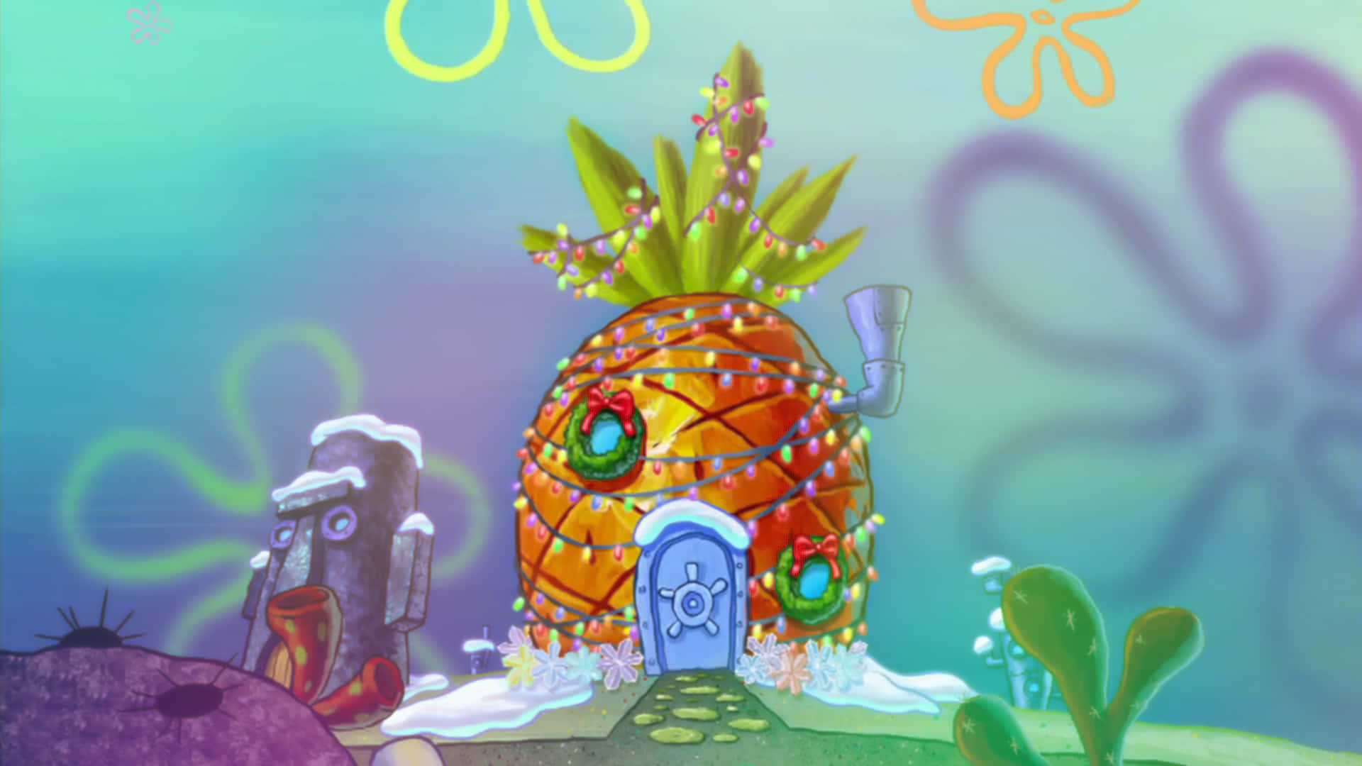 Spongebob, pineapple home, underwater, Full HD Desktop Wallpaper