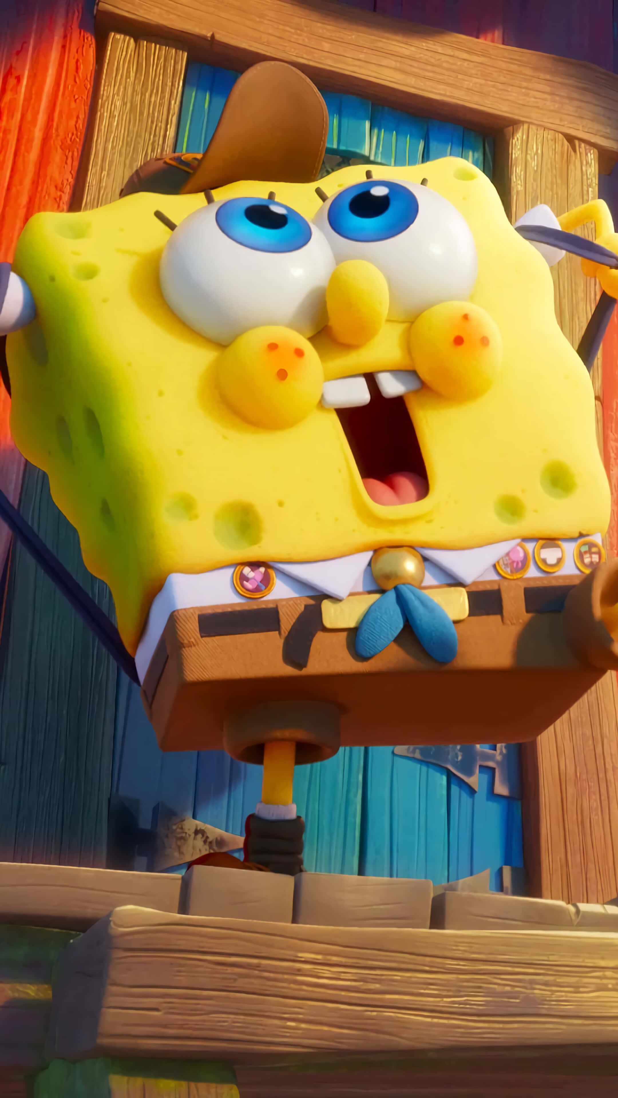 SpongeBob SquarePants, cowboy hat, boots, 4K Phone Wallpaper