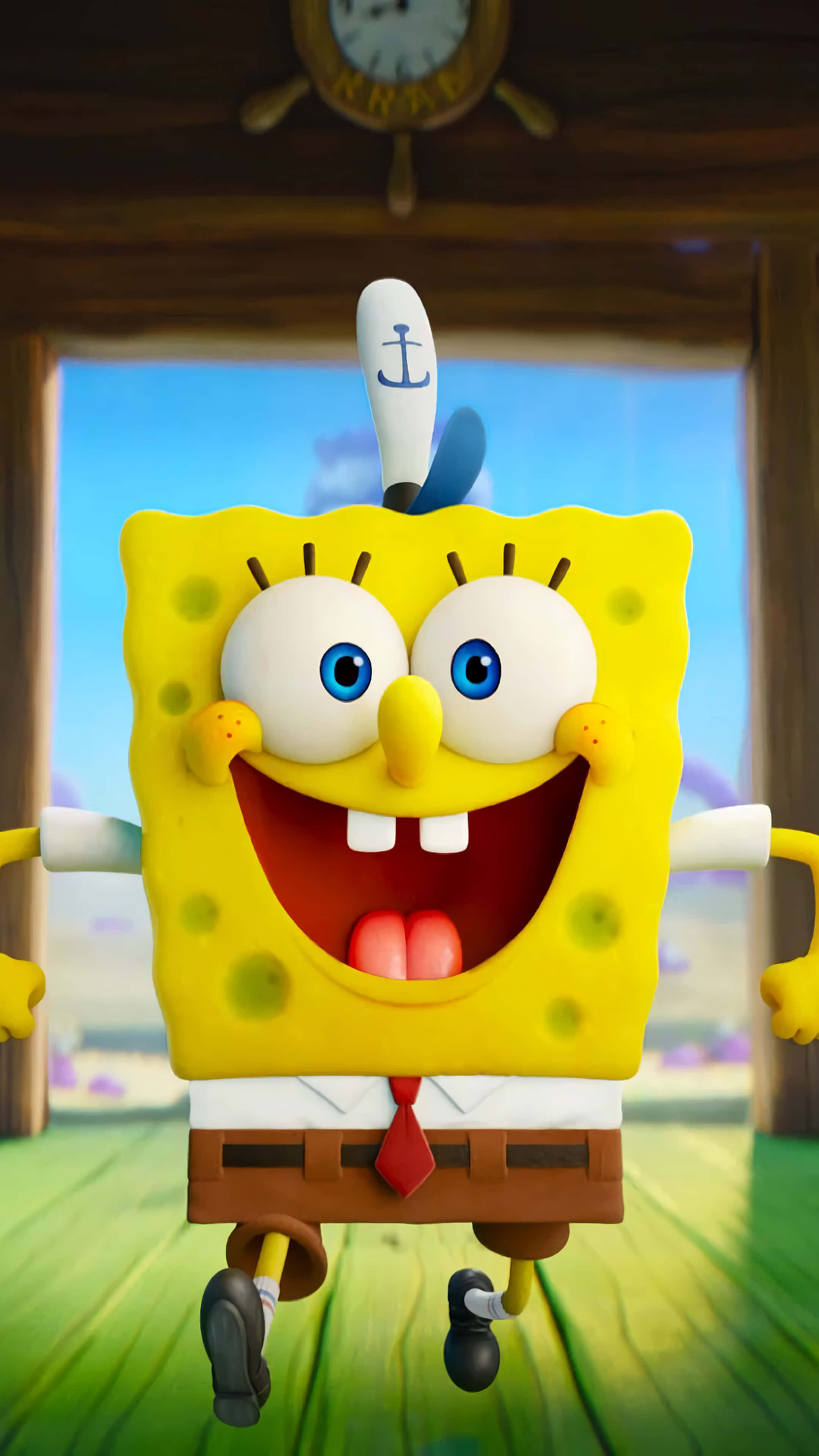SpongeBob SquarePants, pineapple home, anchor hat, 4K Phone Wallpaper