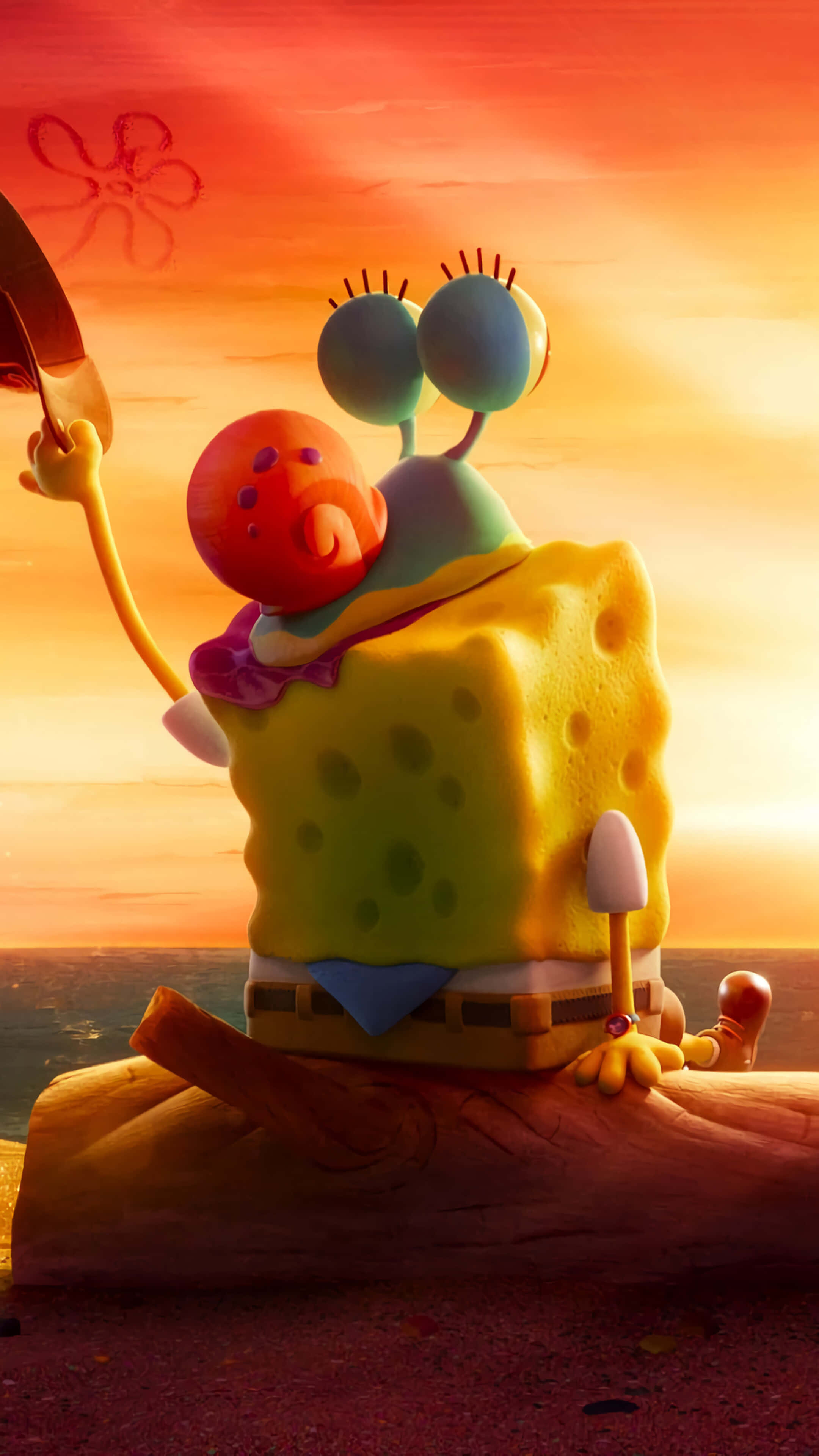 SpongeBob SquarePants, sunset, log, 4K Phone Wallpaper