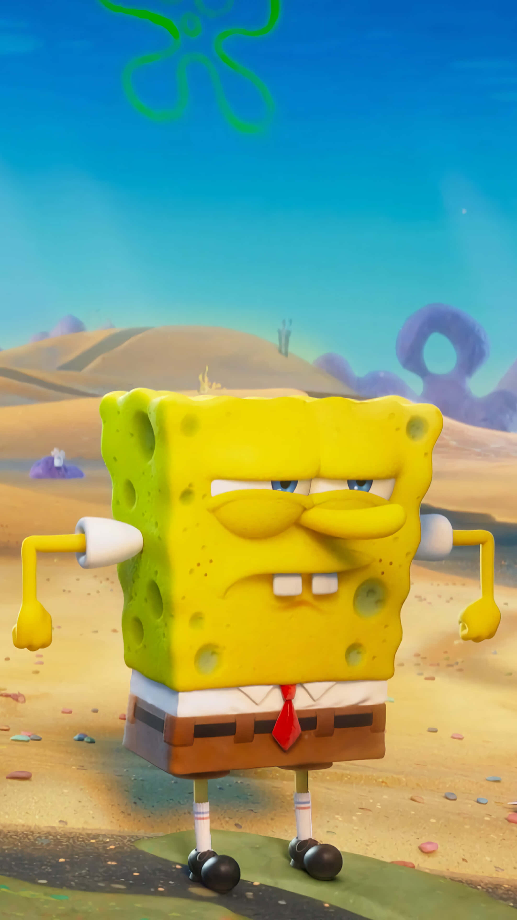 SpongeBob SquarePants, desert landscape, blue sky, 4K Phone Wallpaper