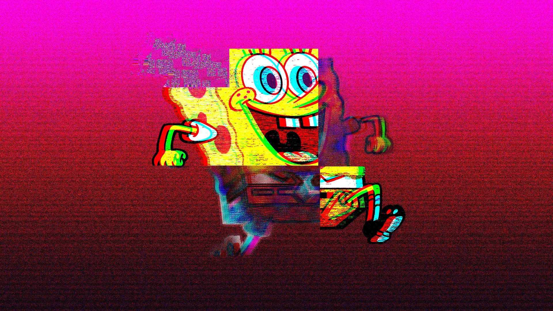 Spongebob Squarepants, glitch, vibrant neon colors, Full HD Desktop Wallpaper