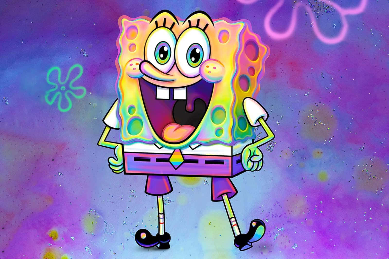 SpongeBob SquarePants, psychedelic underwater scene, glowing jellyfish, HD Desktop Wallpaper