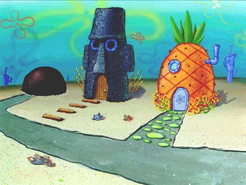 Spongebob Squarepants, pineapple house, underwater street, SD Desktop Wallpaper