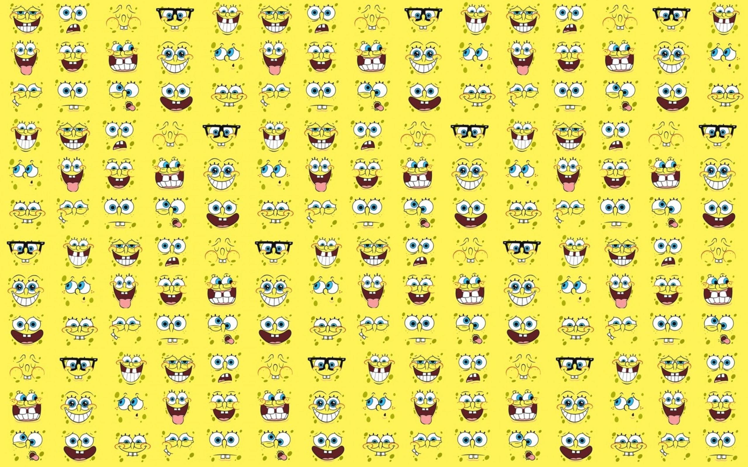 SpongeBob SquarePants, vibrant yellow, repeating cartoon faces, 2K Desktop Wallpaper