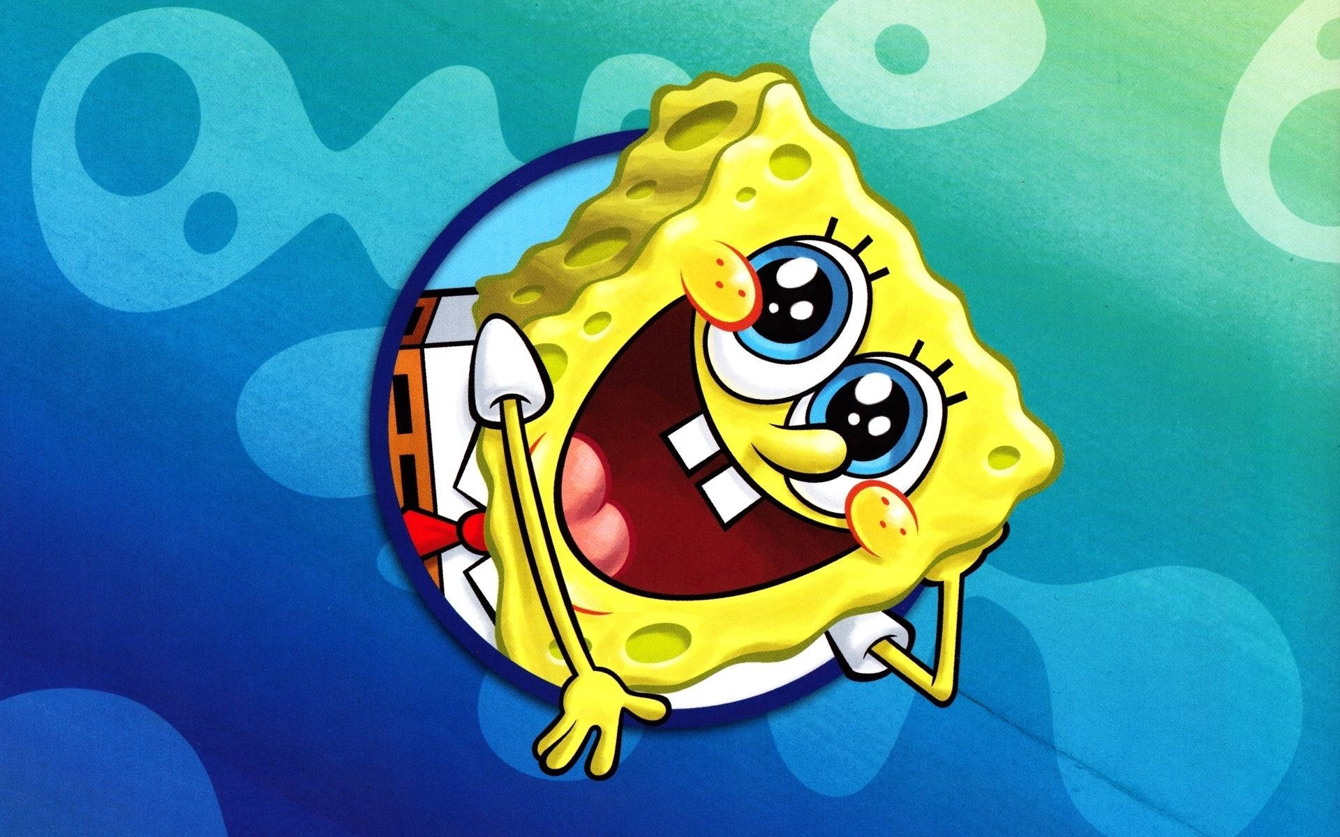 SpongeBob SquarePants, circular frame, blue bubbly background, Full HD Desktop Wallpaper