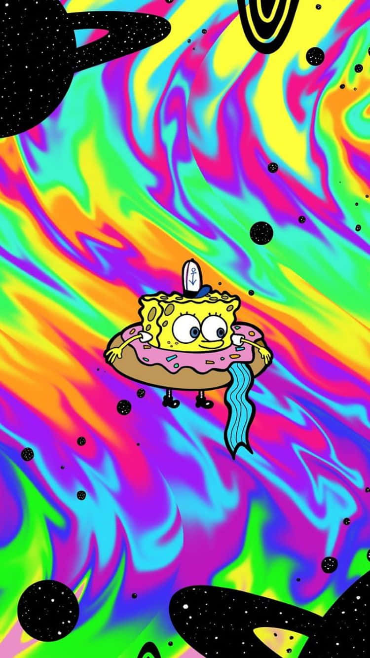 SpongeBob SquarePants, donut costume, psychedelic galaxy, HD Phone Wallpaper