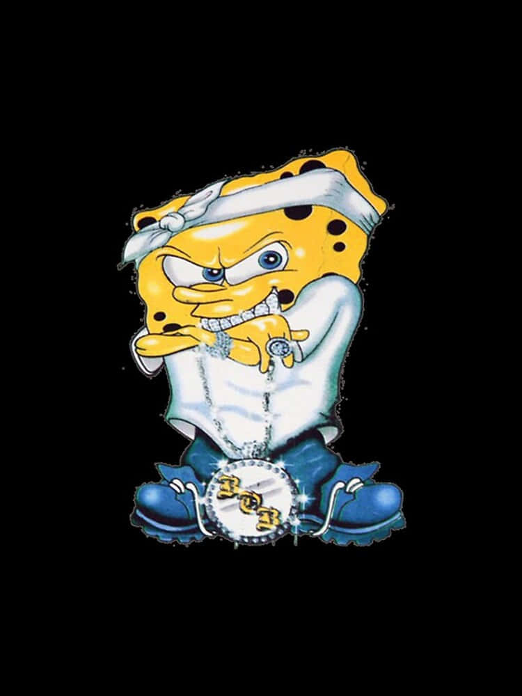 SpongeBob SquarePants, white bandana, diamond chain, SD Phone Wallpaper