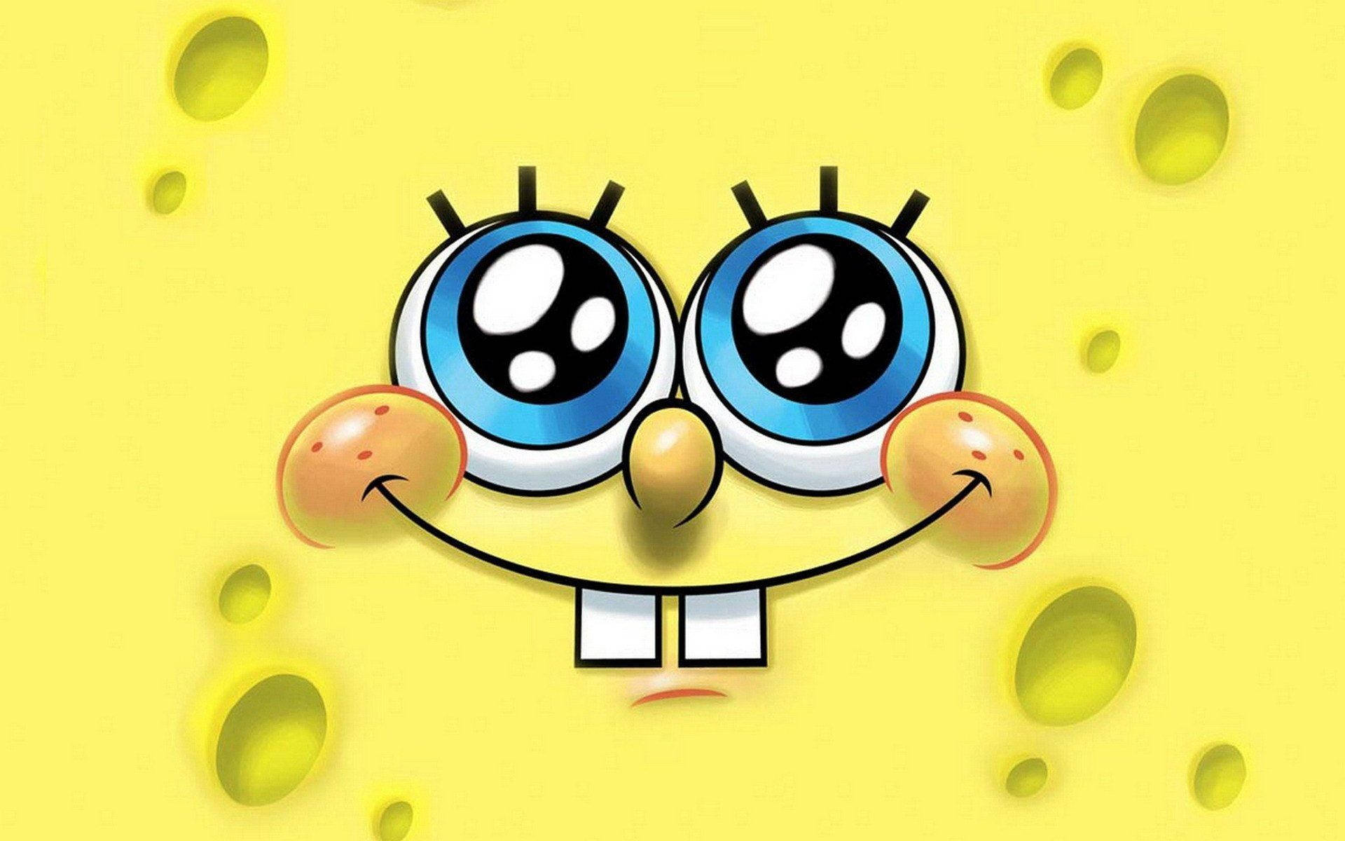 Spongebob, yellow cartoon sponge, big blue eyes, Full HD Desktop Wallpaper