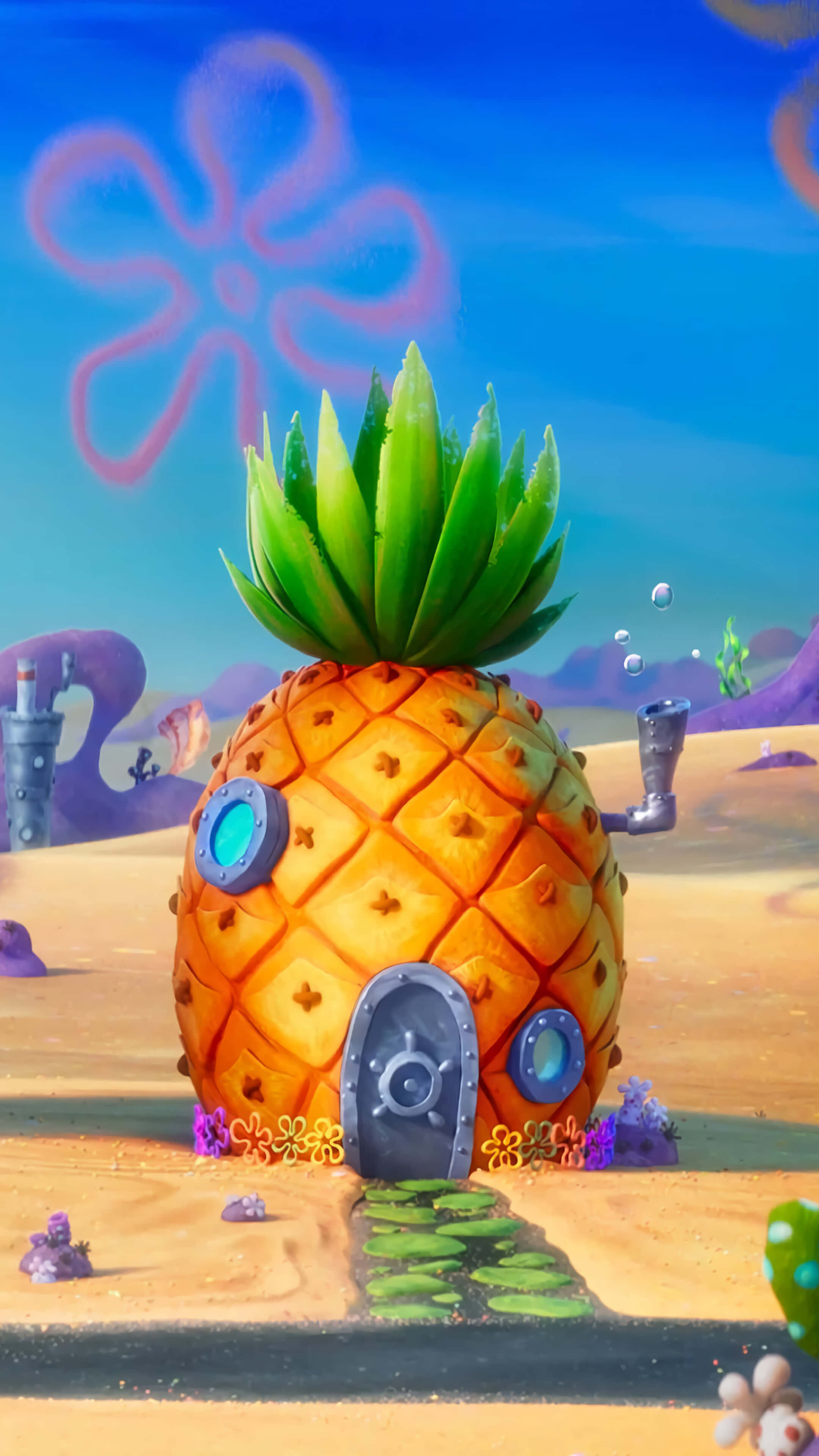 SpongeBob, pineapple house, metal door, 4K Phone Wallpaper