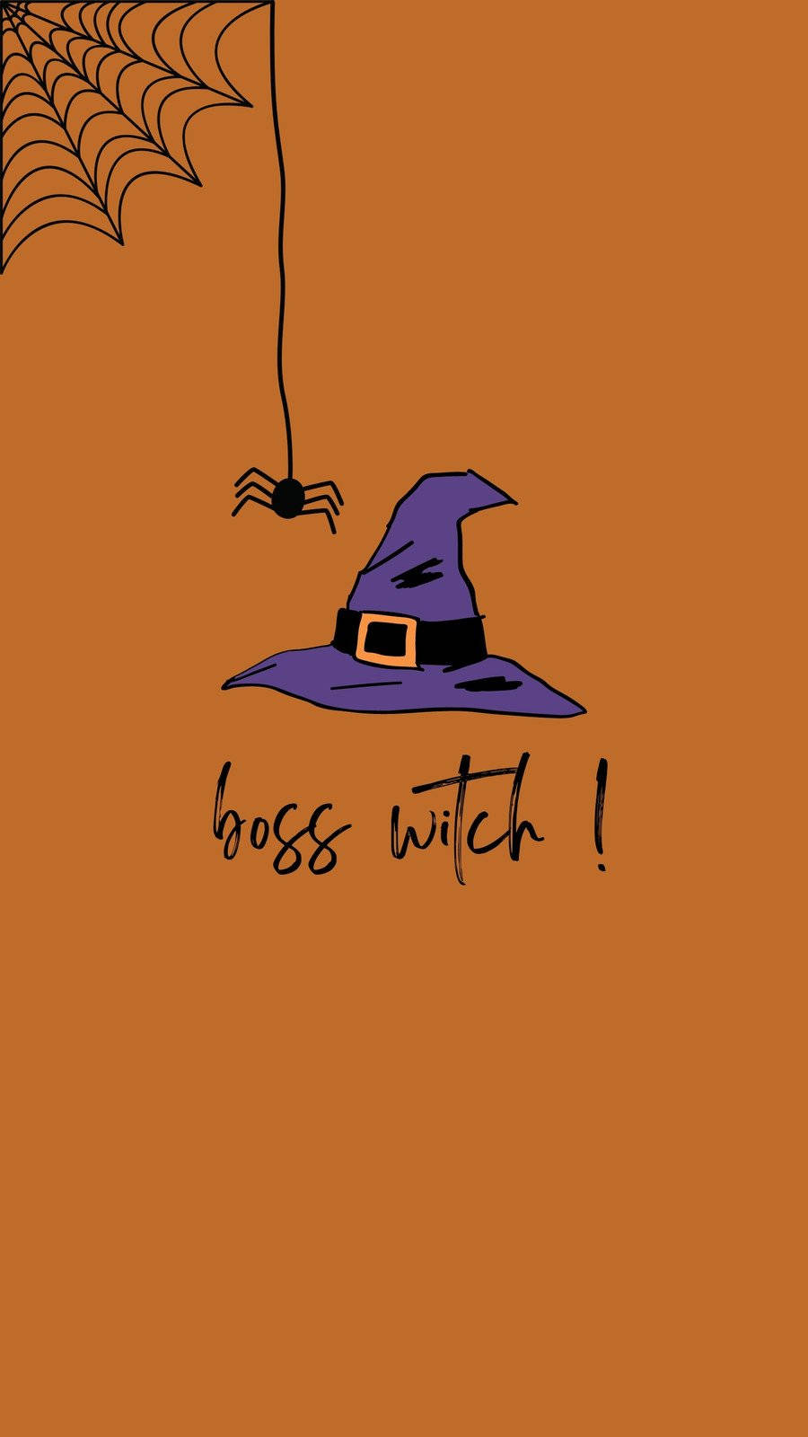 purple witch hat, spider dangling from a web, solid orange background, HD Phone Wallpaper