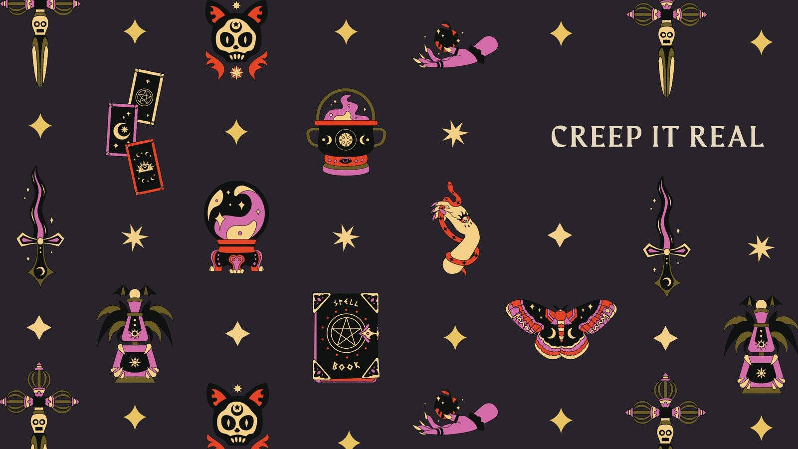spooky aesthetic, occult symbols, skulls, HD Desktop Wallpaper