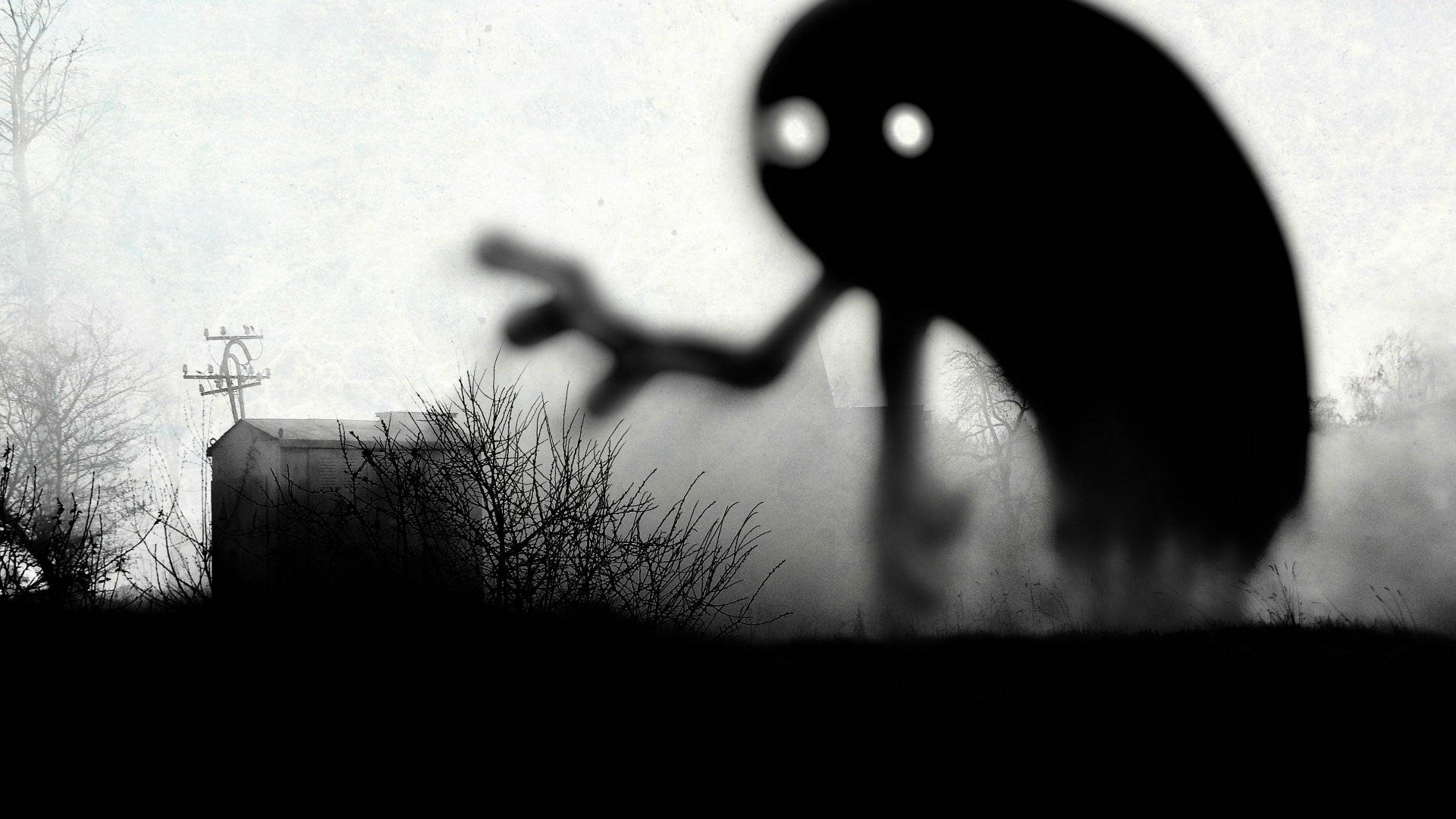 spooky atmosphere, shadowy creature, glowing eyes, Full HD Desktop Wallpaper