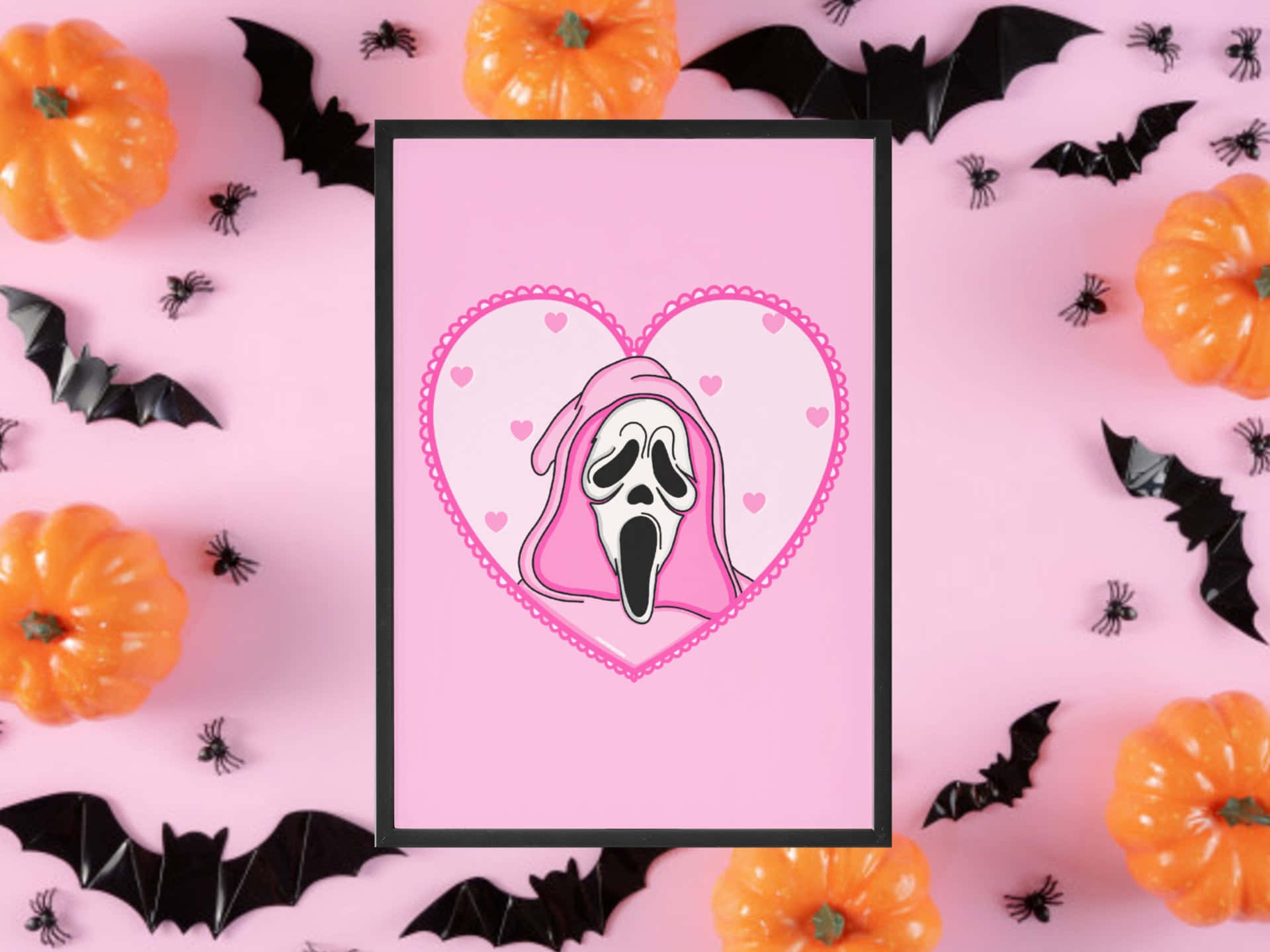 Pink Halloween Ghost Face PFP, pink heart illustration, ghostly face, Full HD Desktop Wallpaper